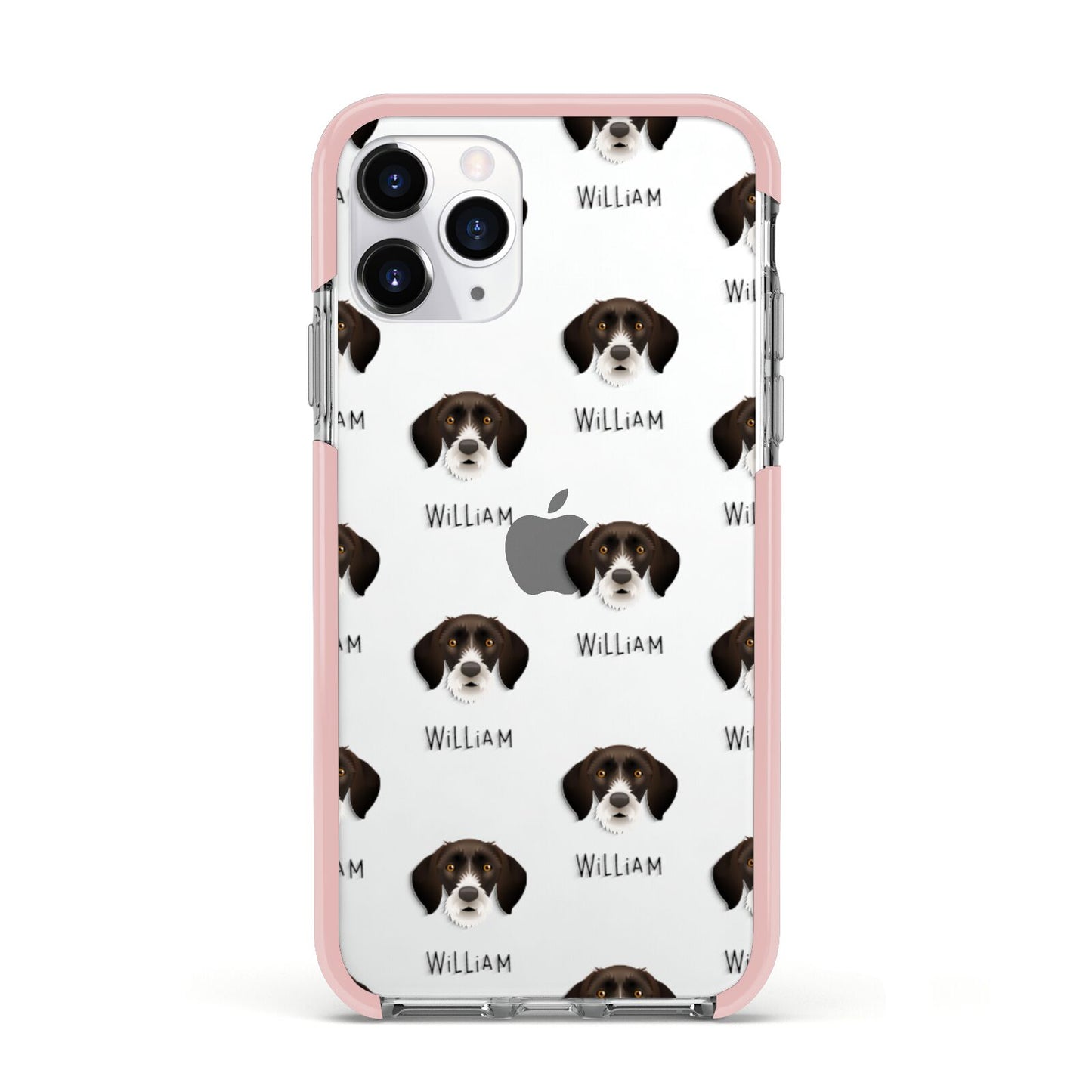 German Wirehaired Pointer Icon with Name Apple iPhone 11 Pro in Silver with Pink Impact Case