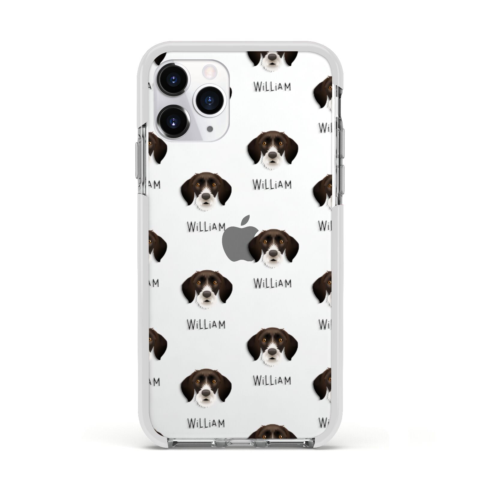German Wirehaired Pointer Icon with Name Apple iPhone 11 Pro in Silver with White Impact Case