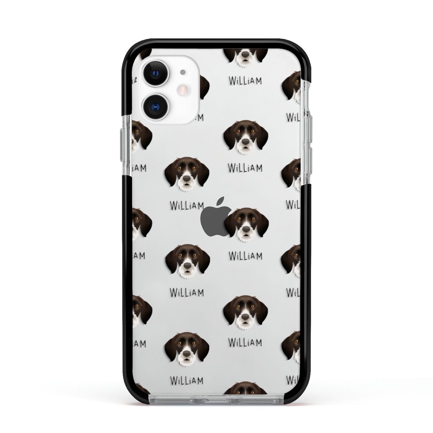 German Wirehaired Pointer Icon with Name Apple iPhone 11 in White with Black Impact Case