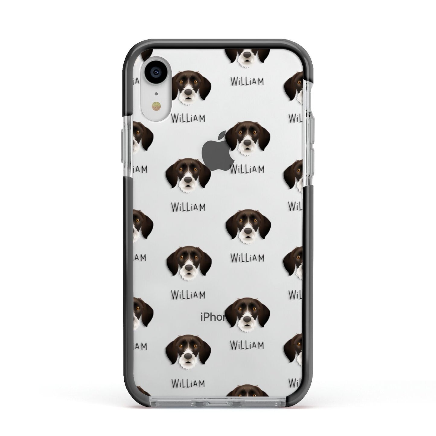 German Wirehaired Pointer Icon with Name Apple iPhone XR Impact Case Black Edge on Silver Phone
