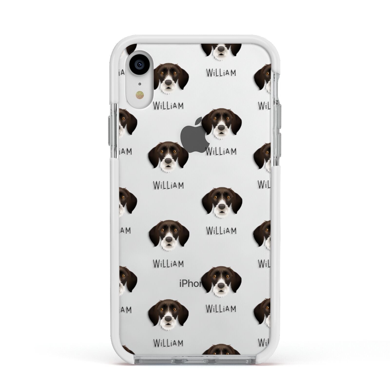 German Wirehaired Pointer Icon with Name Apple iPhone XR Impact Case White Edge on Silver Phone