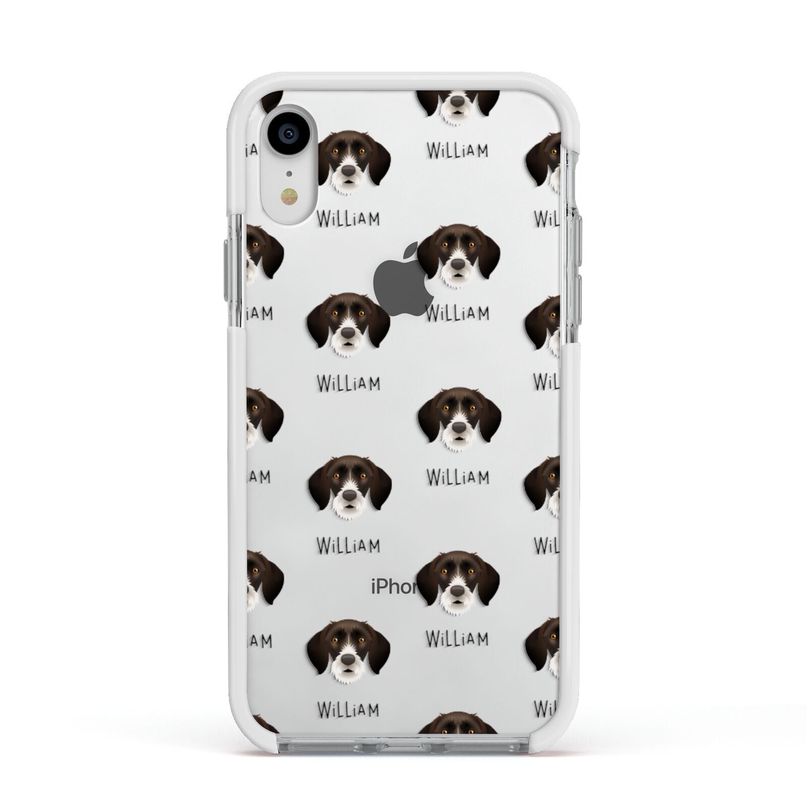 German Wirehaired Pointer Icon with Name Apple iPhone XR Impact Case White Edge on Silver Phone