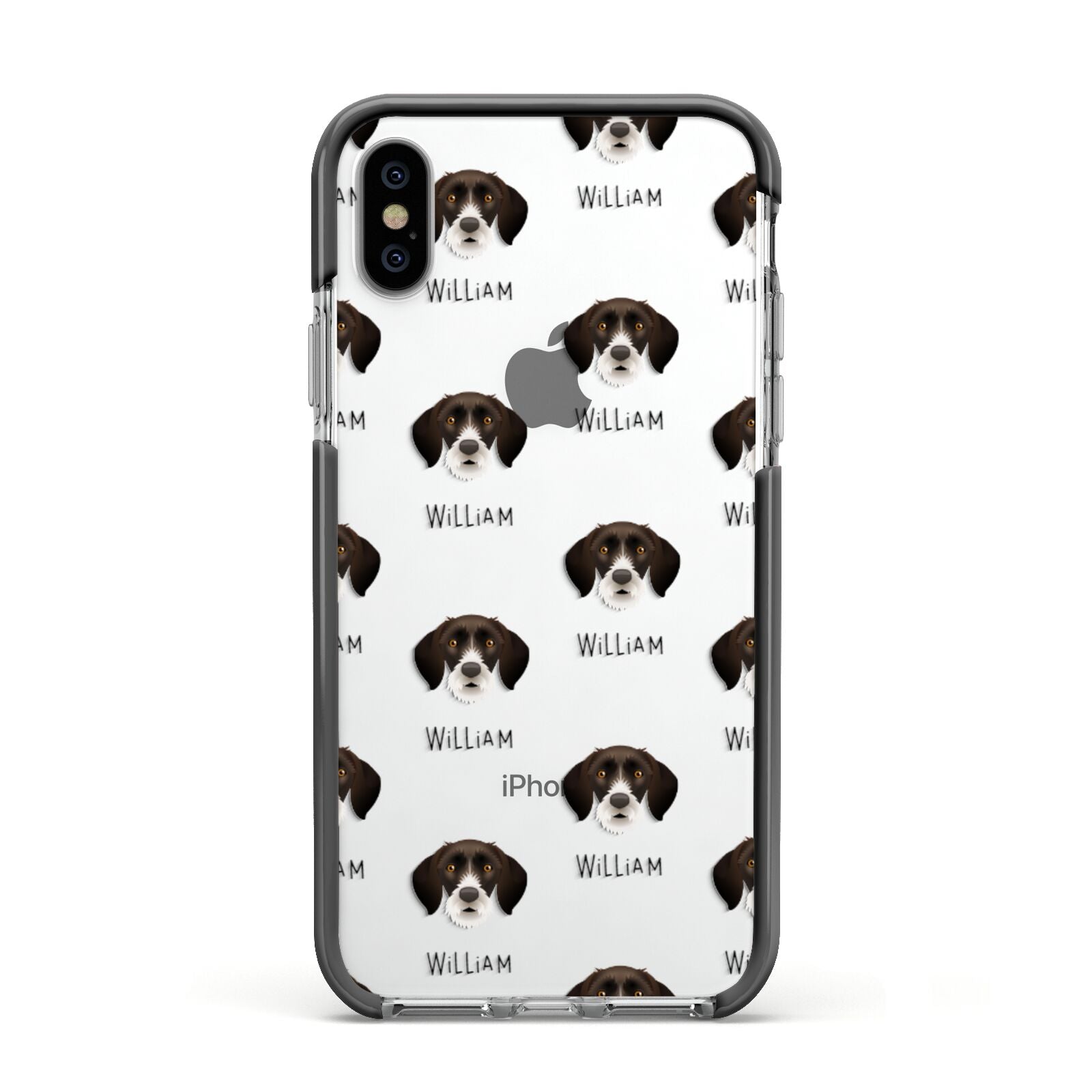 German Wirehaired Pointer Icon with Name Apple iPhone Xs Impact Case Black Edge on Silver Phone