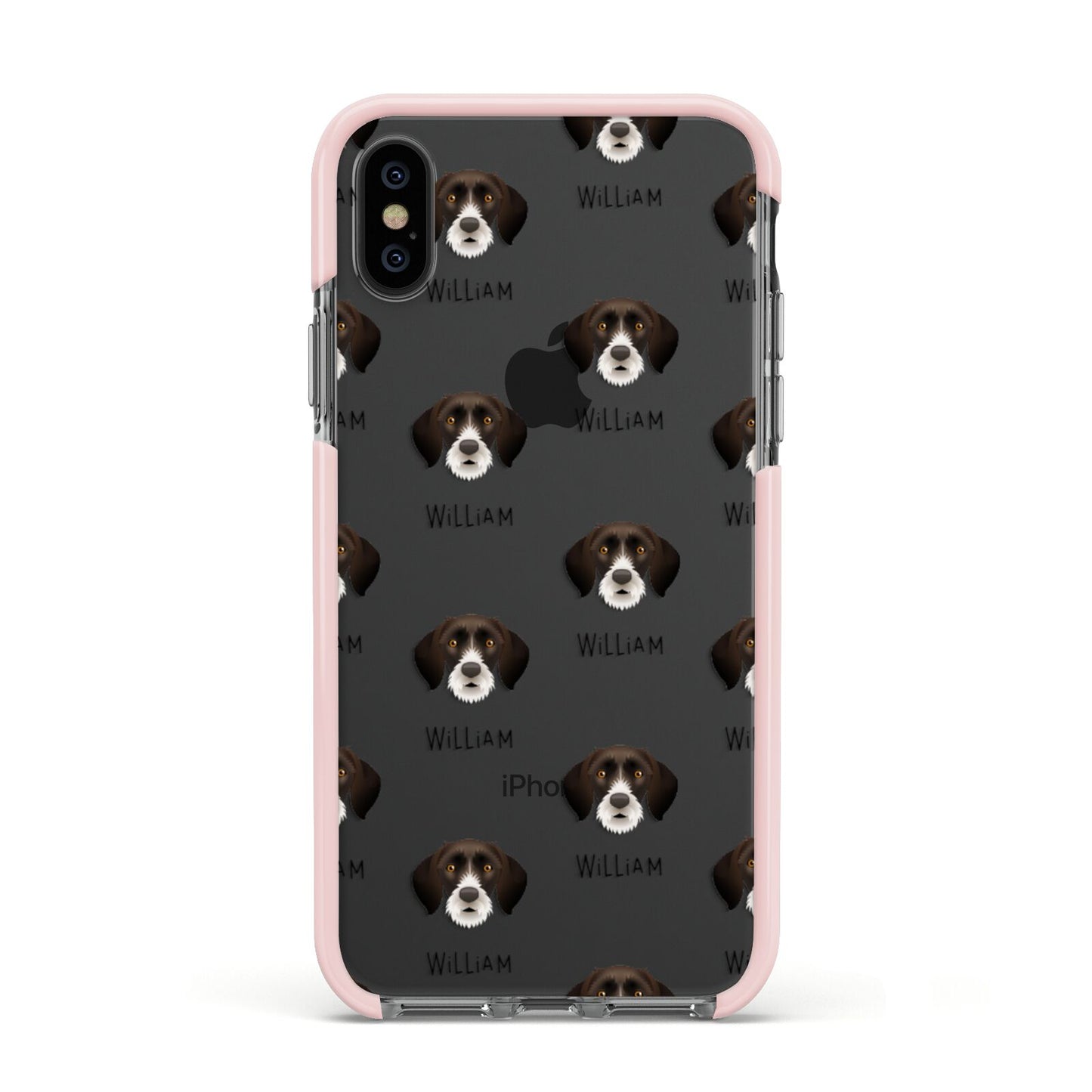 German Wirehaired Pointer Icon with Name Apple iPhone Xs Impact Case Pink Edge on Black Phone