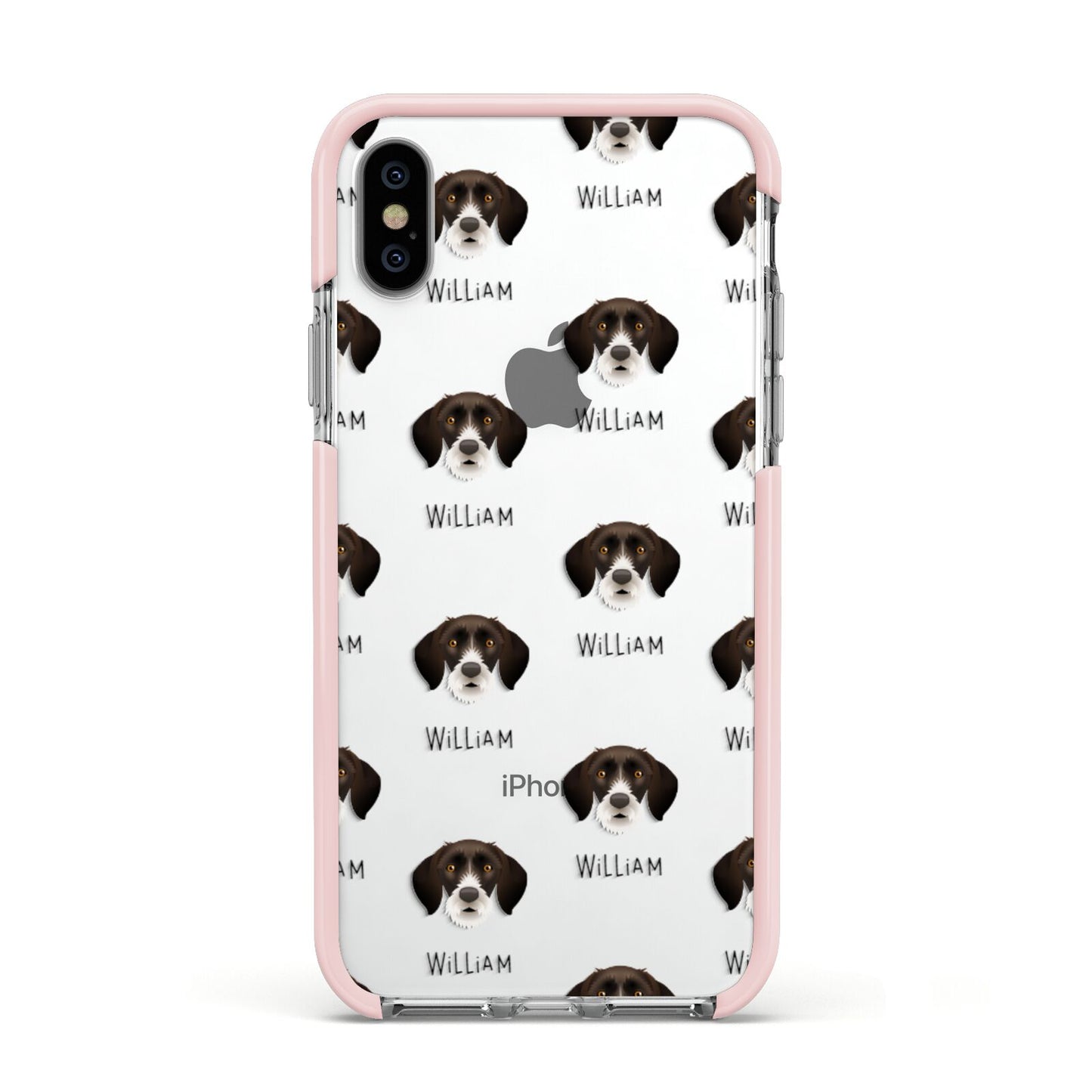 German Wirehaired Pointer Icon with Name Apple iPhone Xs Impact Case Pink Edge on Silver Phone