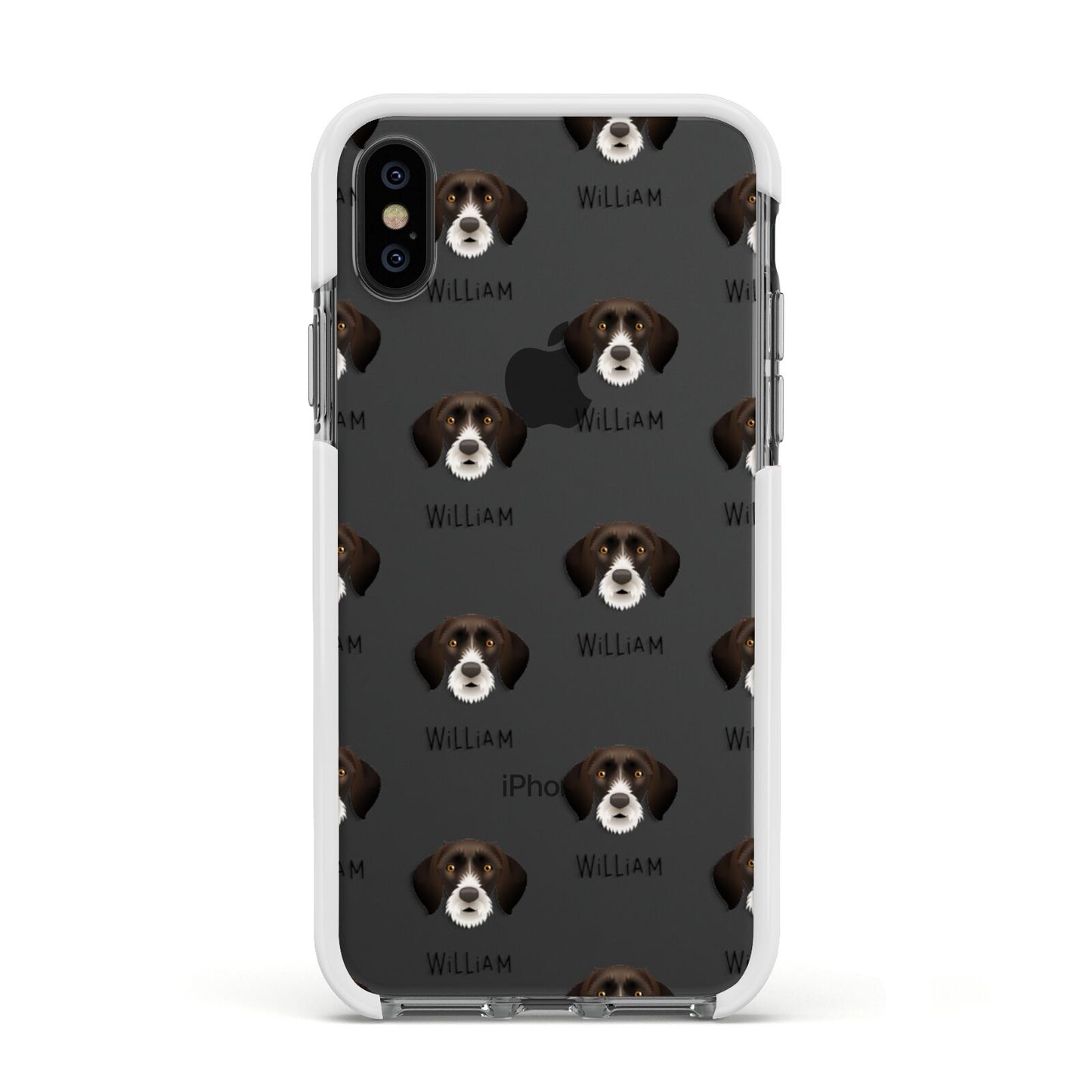 German Wirehaired Pointer Icon with Name Apple iPhone Xs Impact Case White Edge on Black Phone