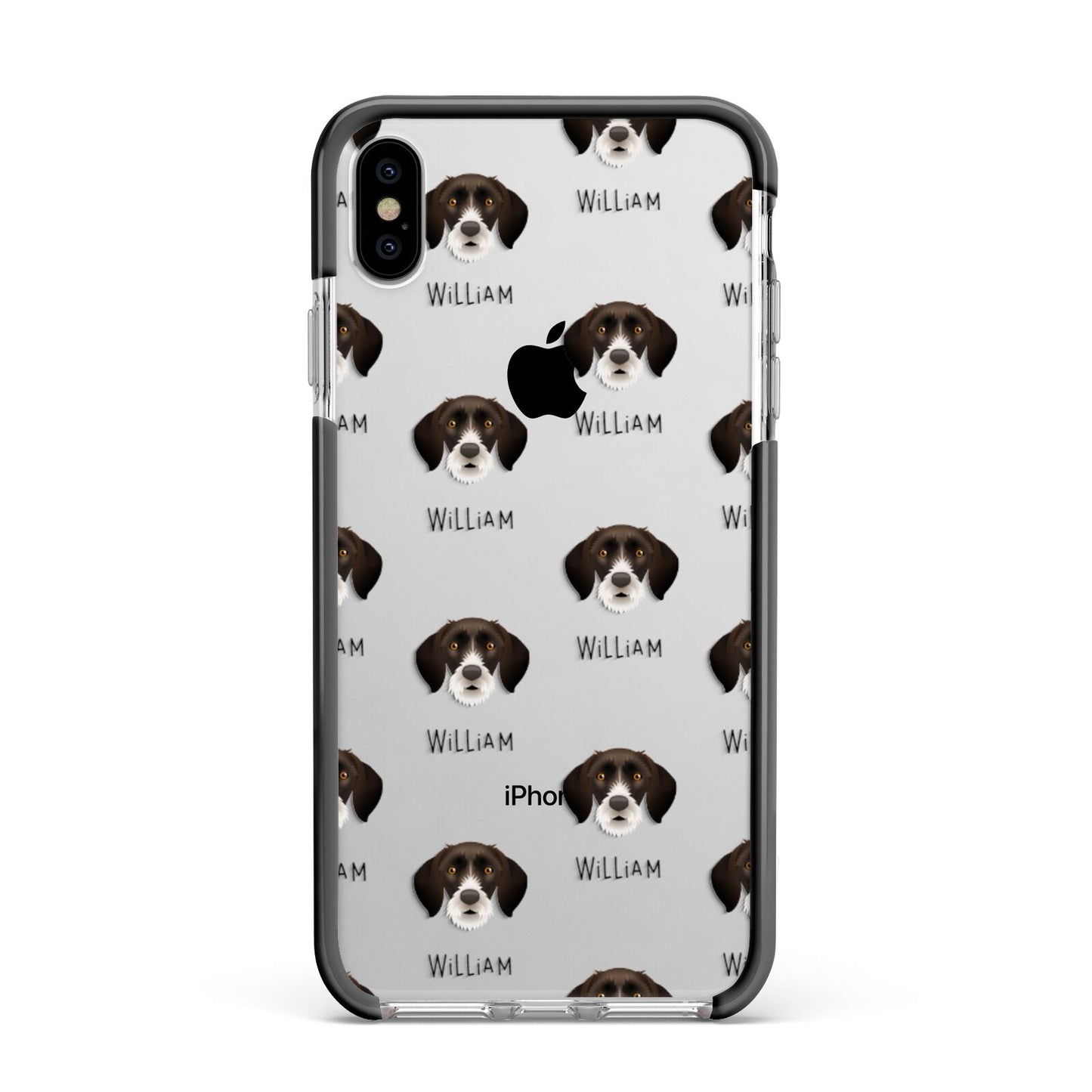 German Wirehaired Pointer Icon with Name Apple iPhone Xs Max Impact Case Black Edge on Silver Phone