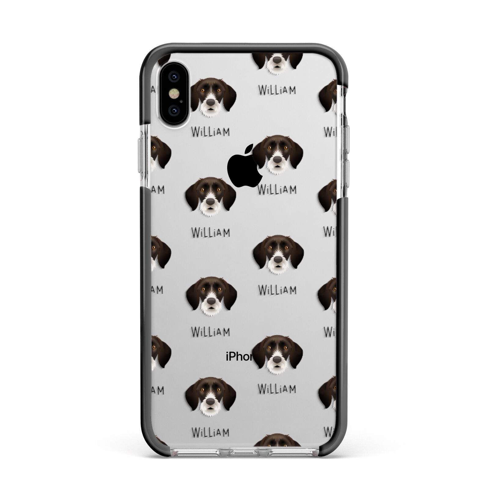 German Wirehaired Pointer Icon with Name Apple iPhone Xs Max Impact Case Black Edge on Silver Phone