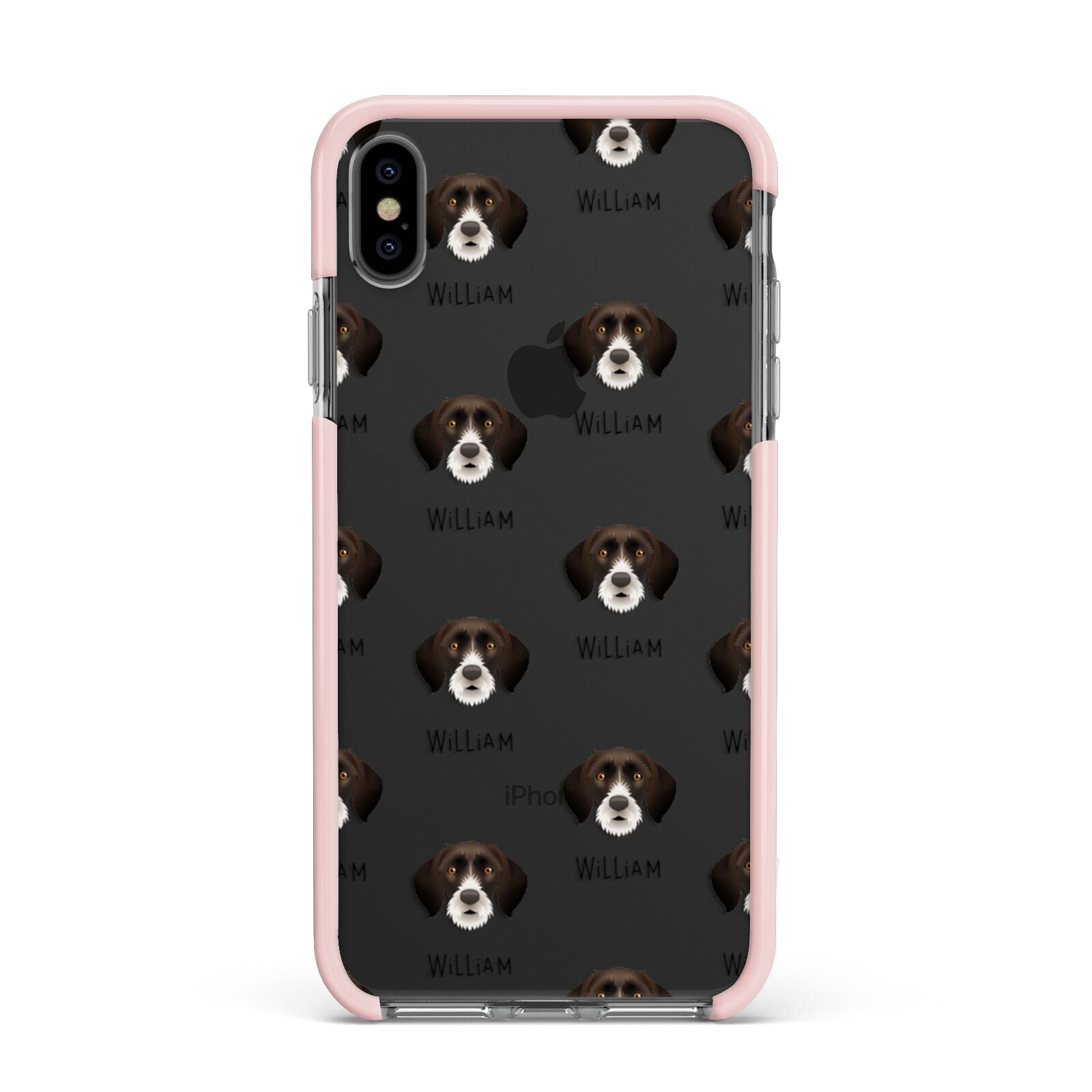 German Wirehaired Pointer Icon with Name Apple iPhone Xs Max Impact Case Pink Edge on Black Phone