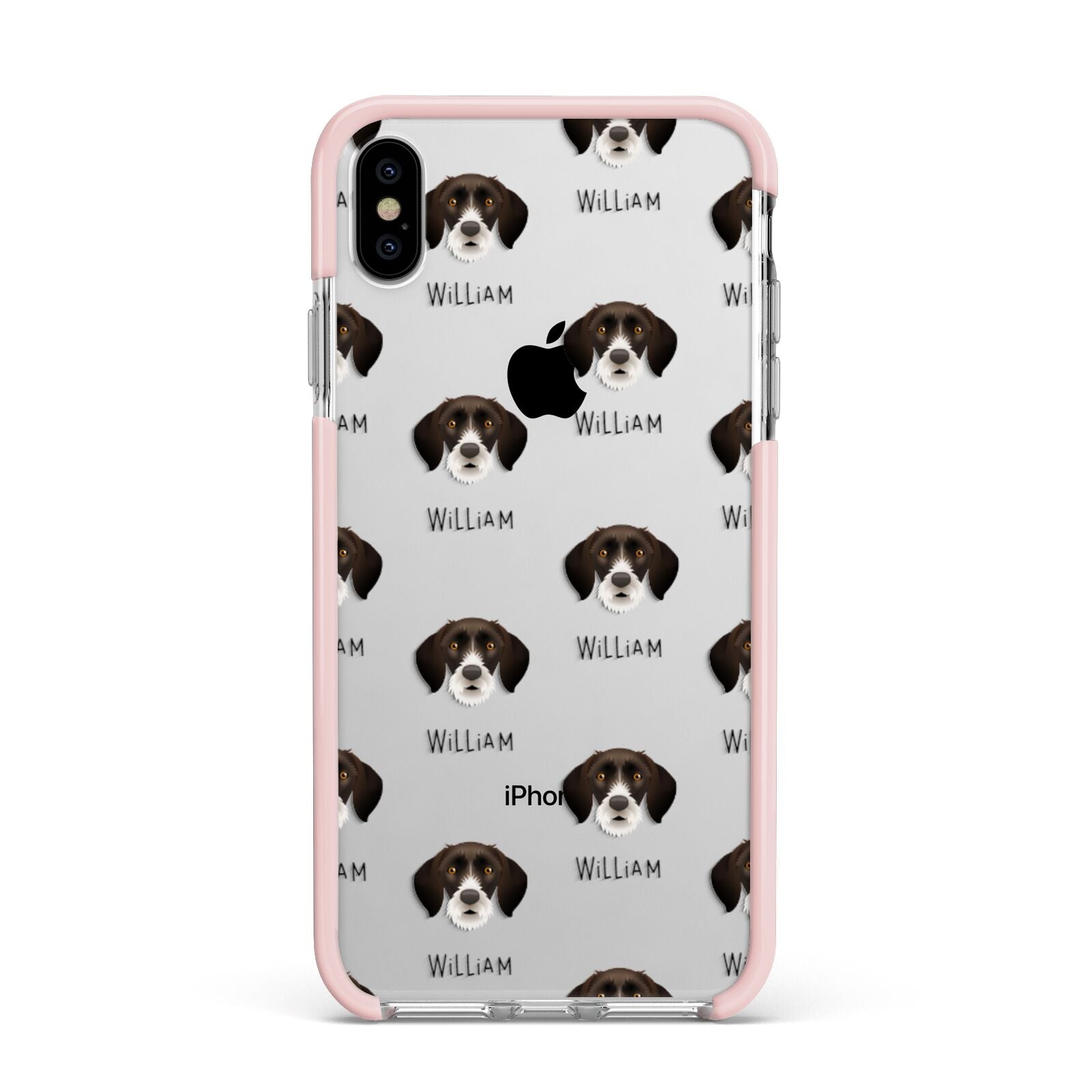 German Wirehaired Pointer Icon with Name Apple iPhone Xs Max Impact Case Pink Edge on Silver Phone