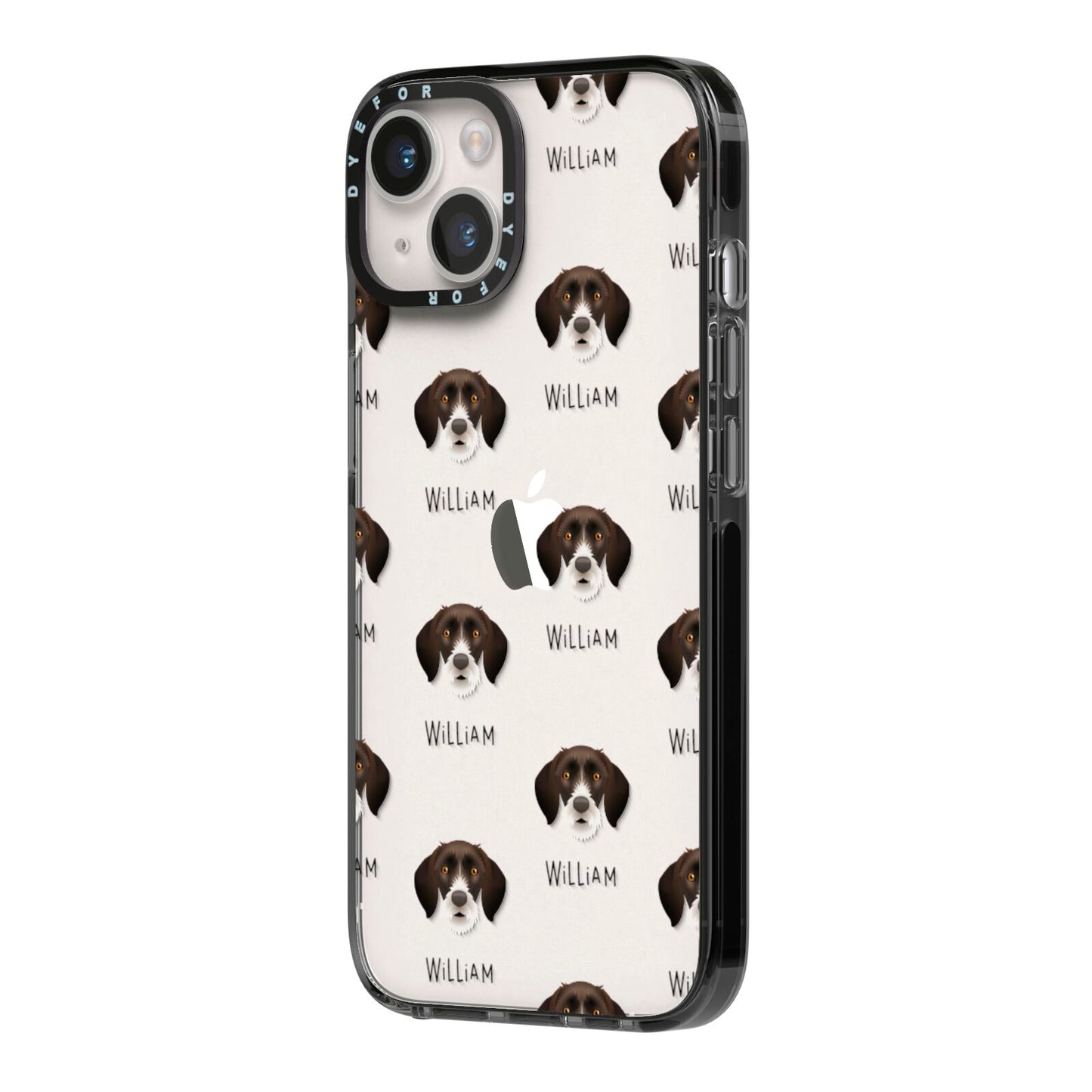 German Wirehaired Pointer Icon with Name iPhone 14 Black Impact Case Side Angle on Silver phone