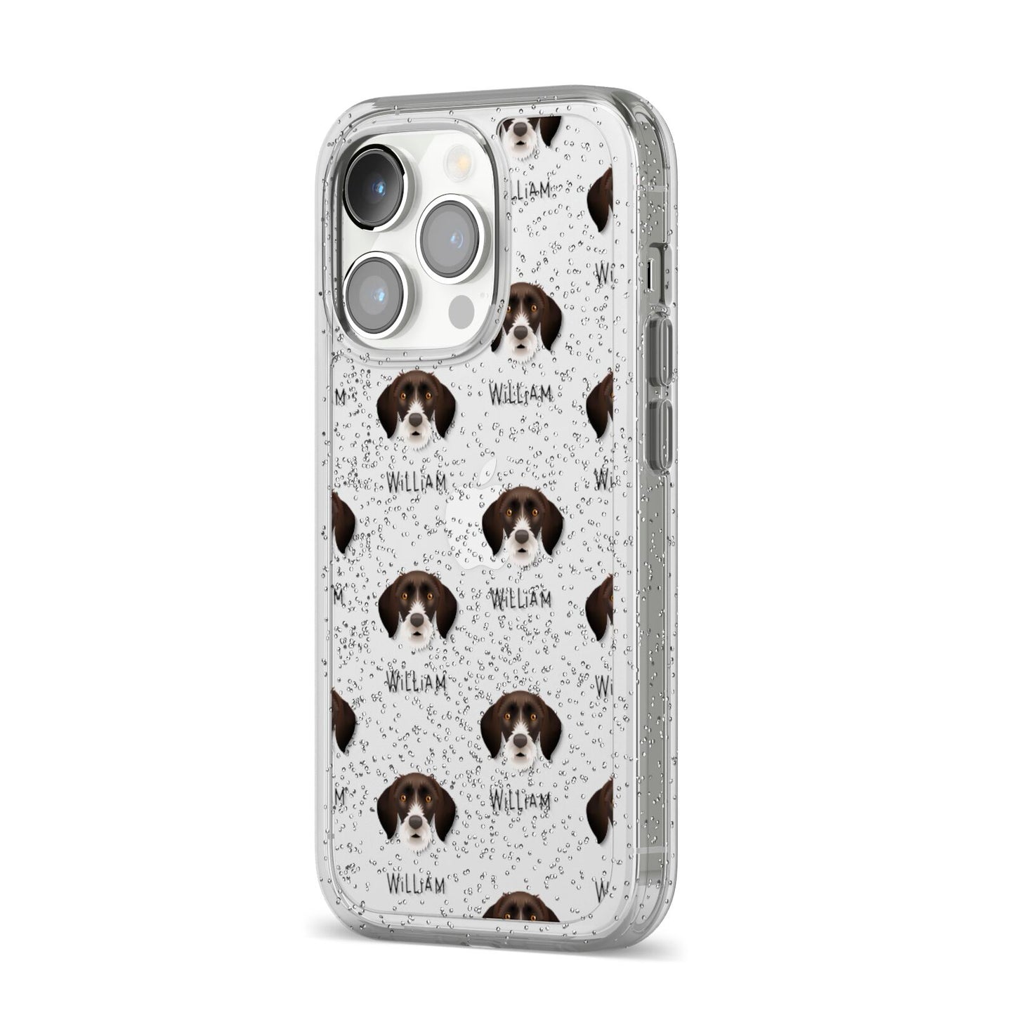 German Wirehaired Pointer Icon with Name iPhone 14 Pro Glitter Tough Case Silver Angled Image