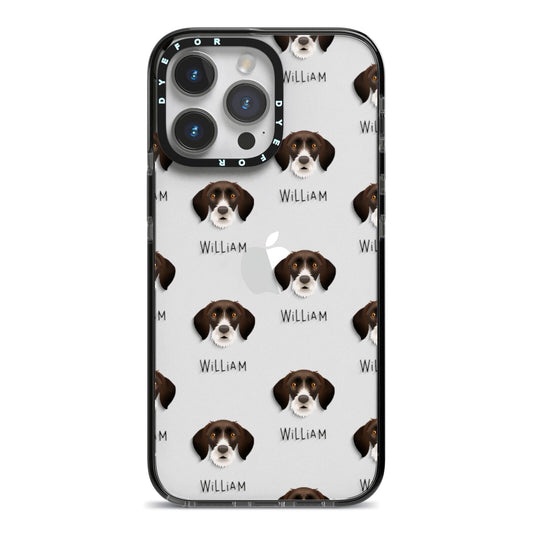 German Wirehaired Pointer Icon with Name iPhone 14 Pro Max Black Impact Case on Silver phone