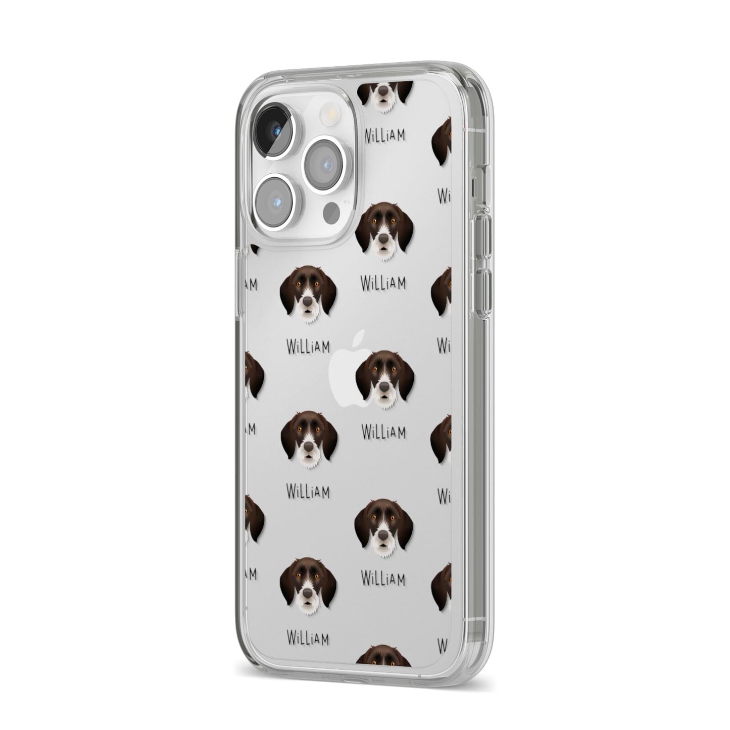 German Wirehaired Pointer Icon with Name iPhone 14 Pro Max Clear Tough Case Silver Angled Image