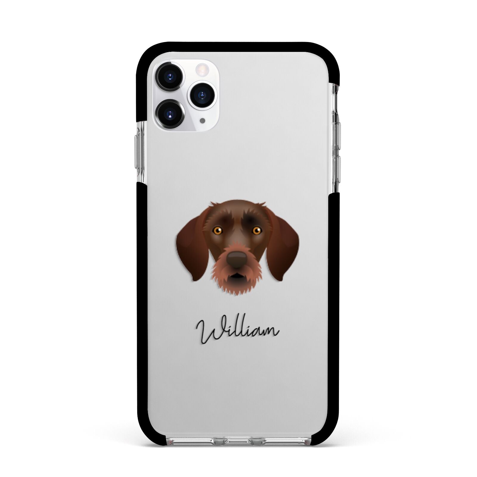 German Wirehaired Pointer Personalised Apple iPhone 11 Pro Max in Silver with Black Impact Case