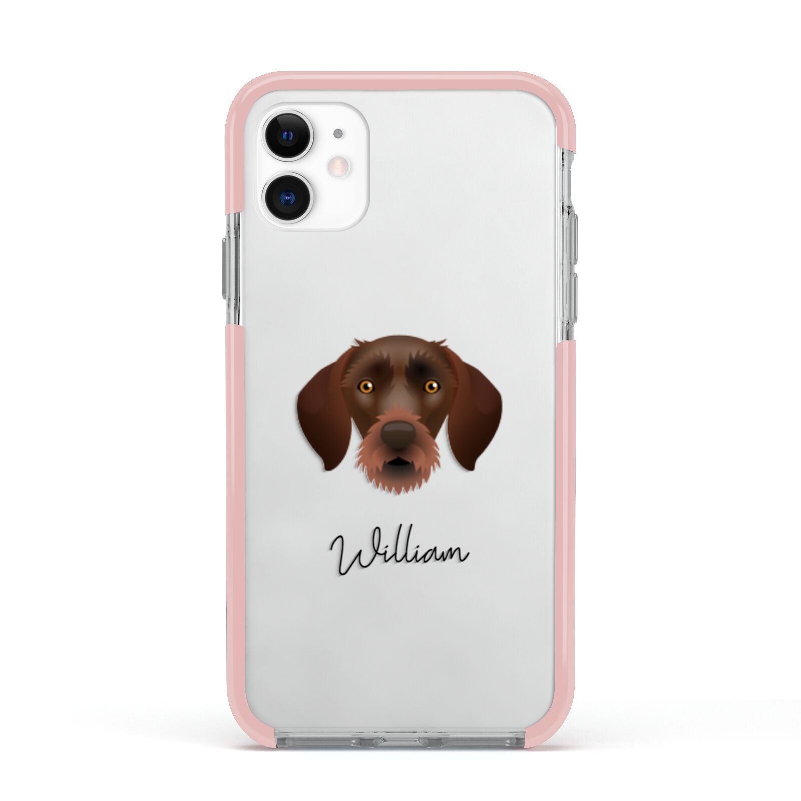 German Wirehaired Pointer Personalised Apple iPhone 11 in White with Pink Impact Case