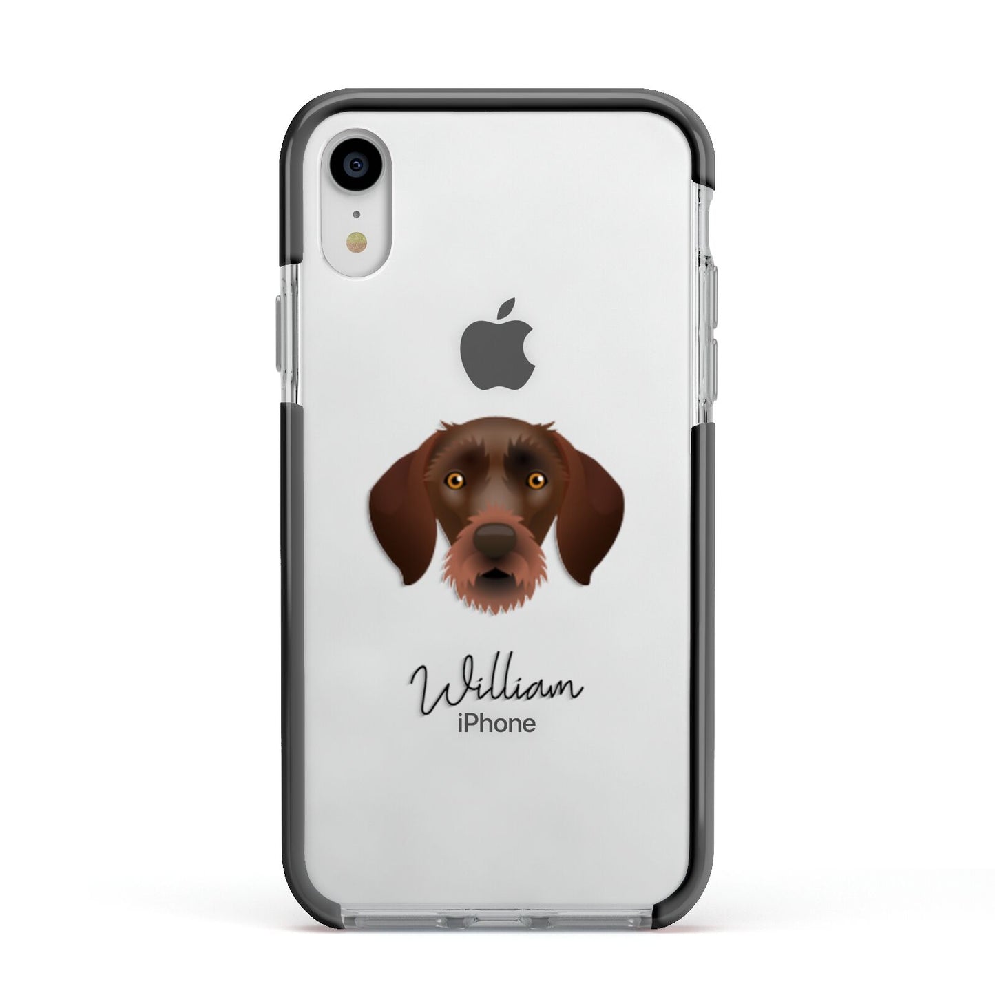 German Wirehaired Pointer Personalised Apple iPhone XR Impact Case Black Edge on Silver Phone