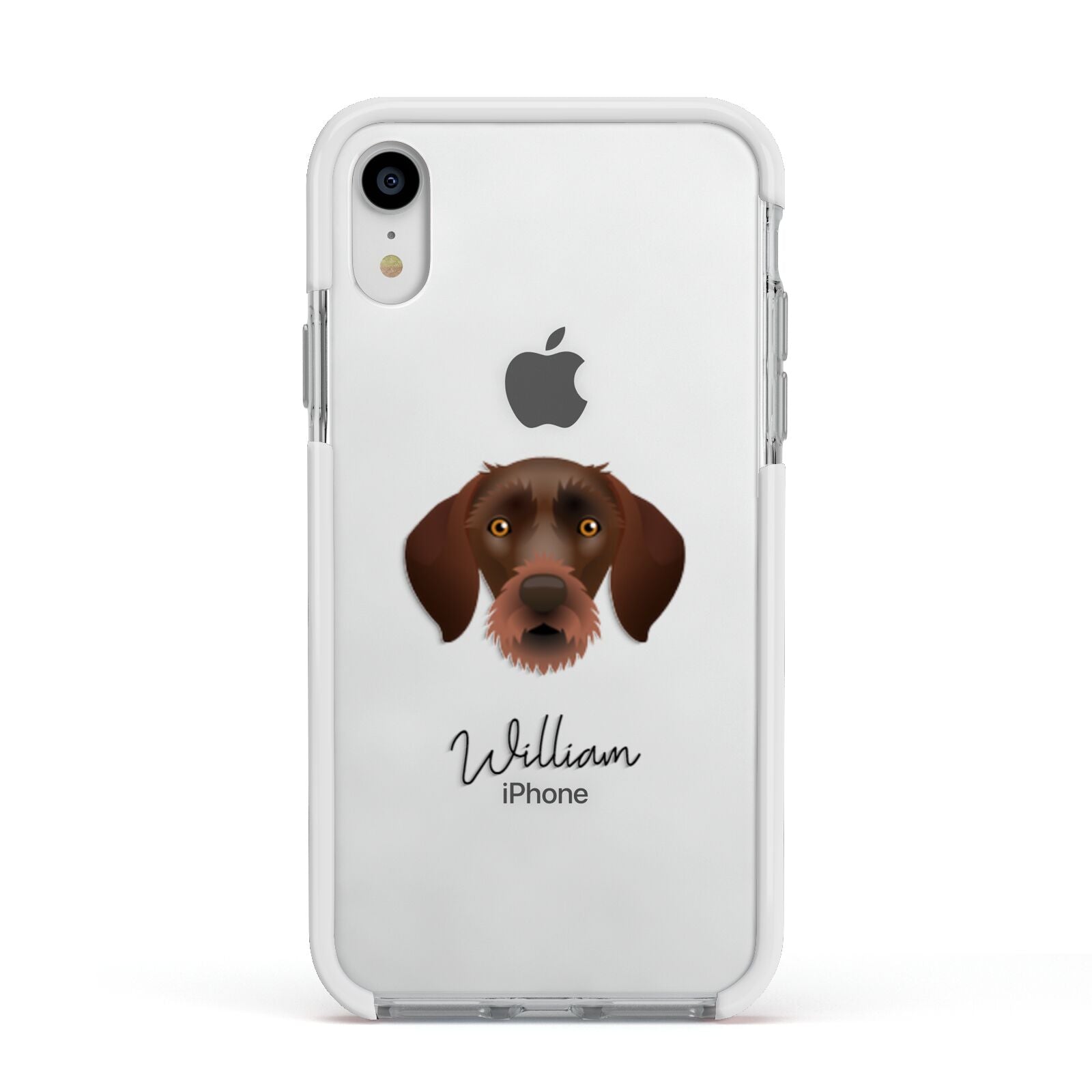 German Wirehaired Pointer Personalised Apple iPhone XR Impact Case White Edge on Silver Phone