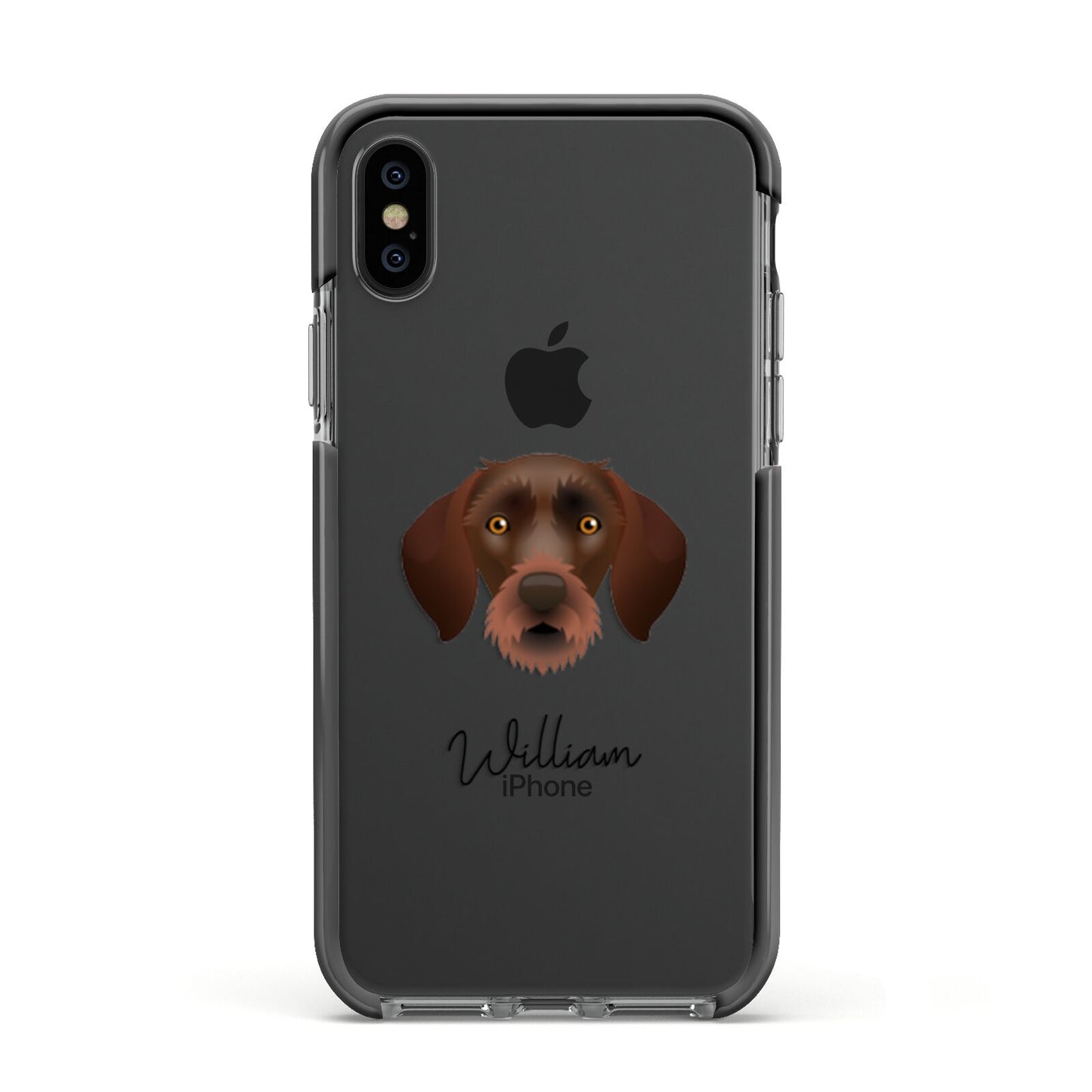 German Wirehaired Pointer Personalised Apple iPhone Xs Impact Case Black Edge on Black Phone