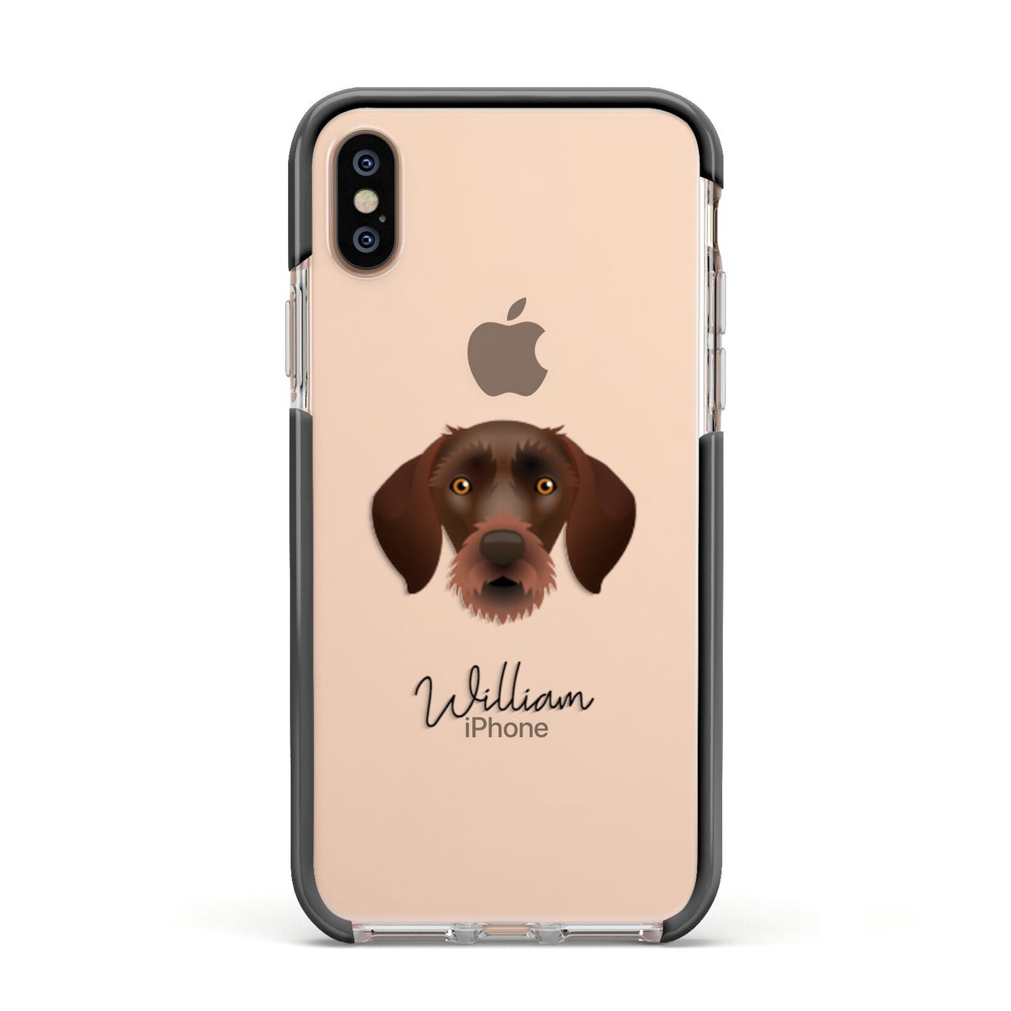 German Wirehaired Pointer Personalised Apple iPhone Xs Impact Case Black Edge on Gold Phone