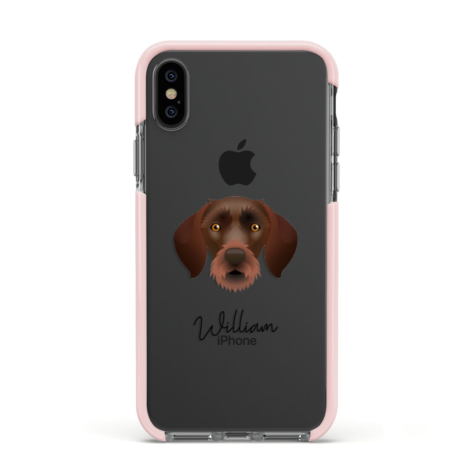 German Wirehaired Pointer Personalised Apple iPhone Xs Impact Case Pink Edge on Black Phone
