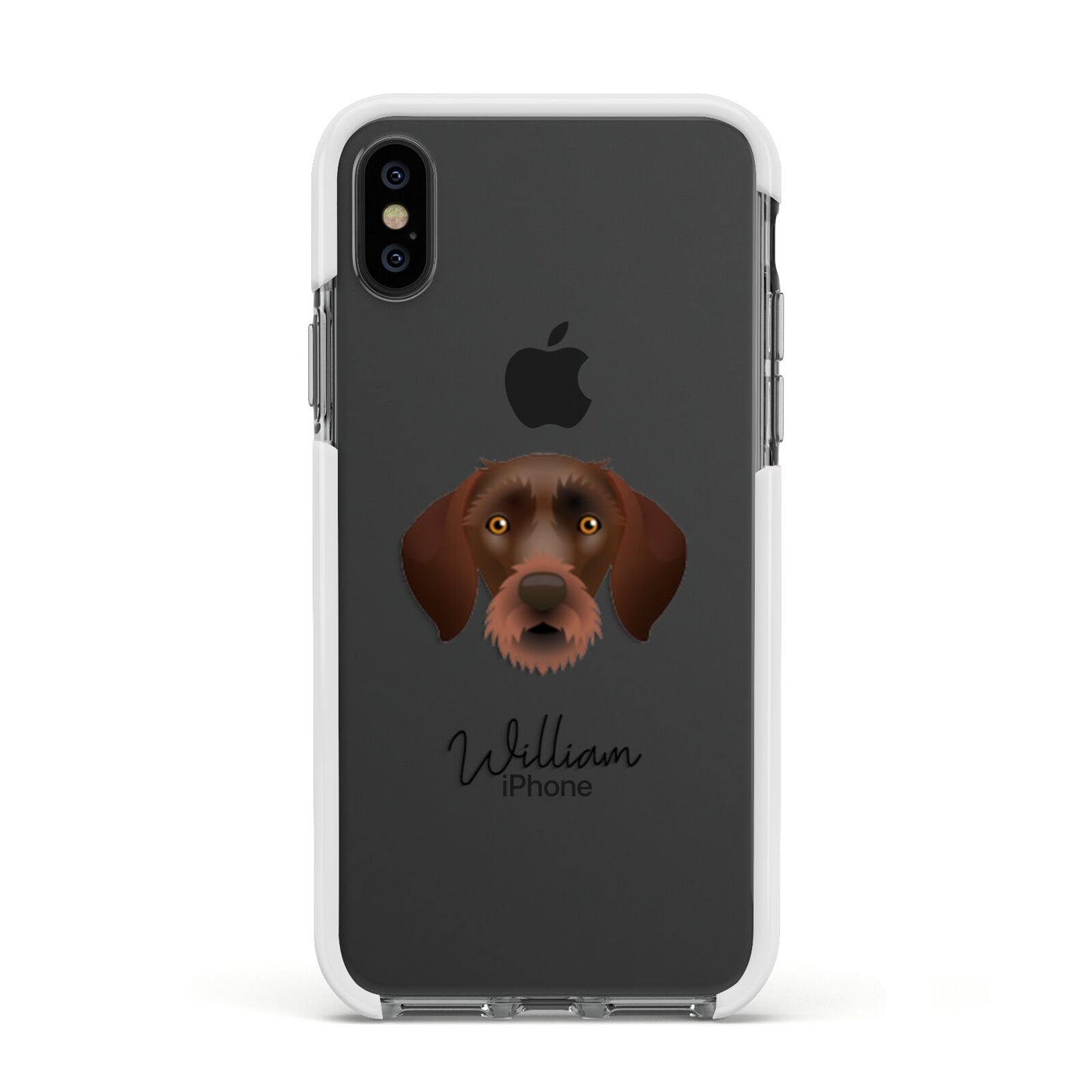 German Wirehaired Pointer Personalised Apple iPhone Xs Impact Case White Edge on Black Phone