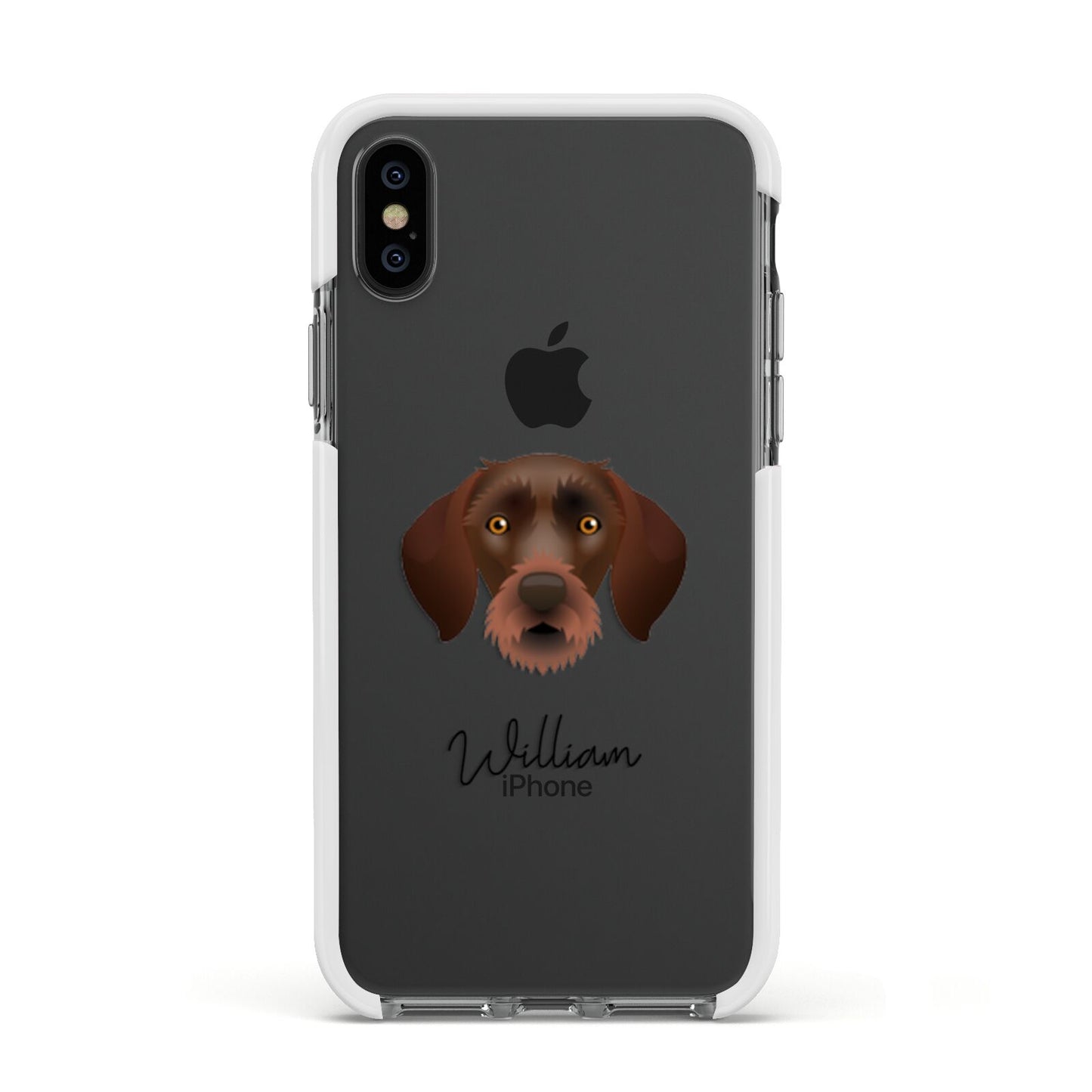 German Wirehaired Pointer Personalised Apple iPhone Xs Impact Case White Edge on Black Phone