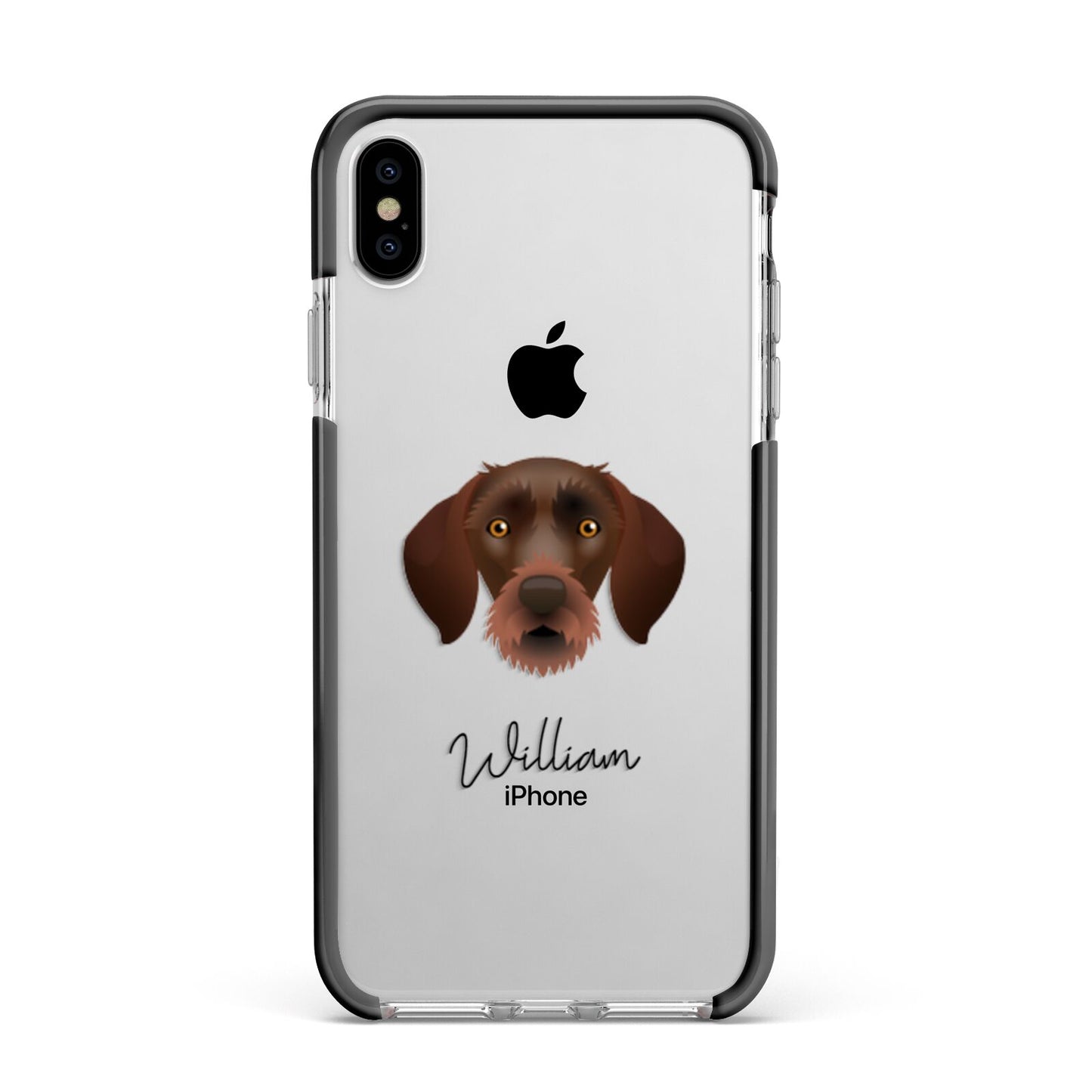 German Wirehaired Pointer Personalised Apple iPhone Xs Max Impact Case Black Edge on Silver Phone