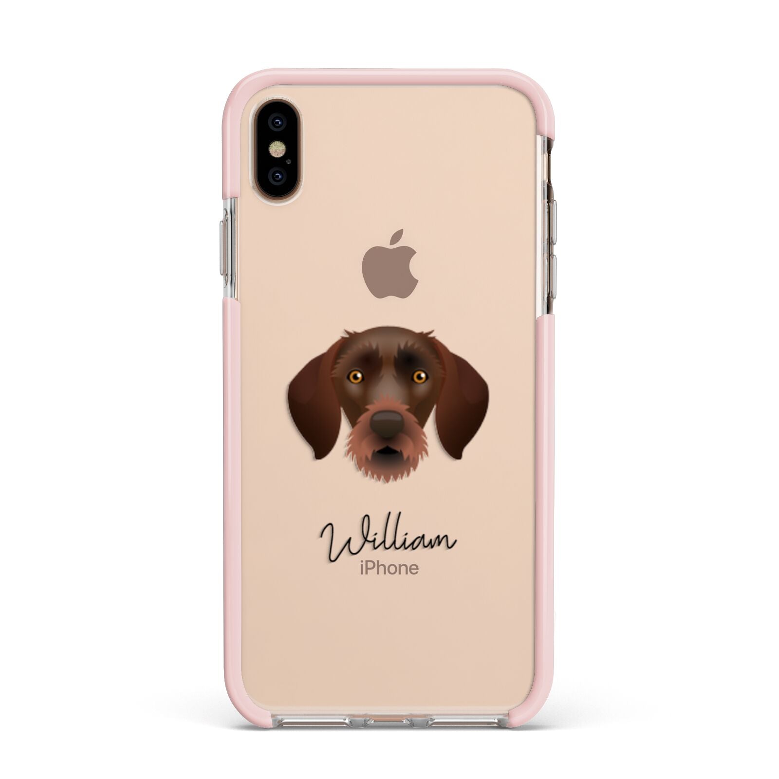 German Wirehaired Pointer Personalised Apple iPhone Xs Max Impact Case Pink Edge on Gold Phone