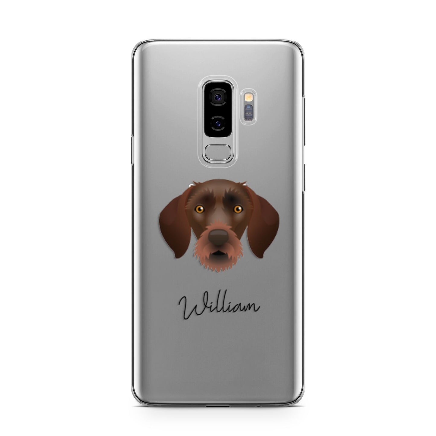 German Wirehaired Pointer Personalised Samsung Galaxy S9 Plus Case on Silver phone