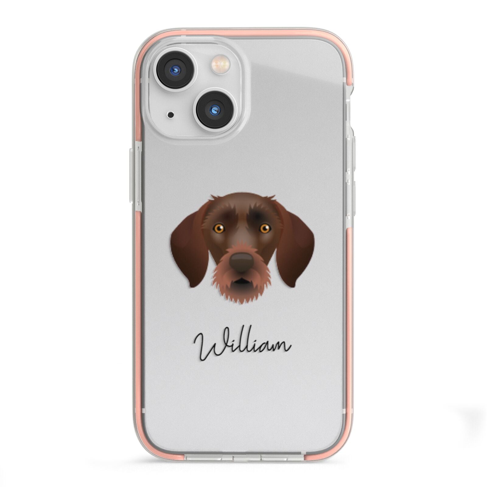 German Wirehaired Pointer Personalised iPhone 13 Mini TPU Impact Case with Pink Edges