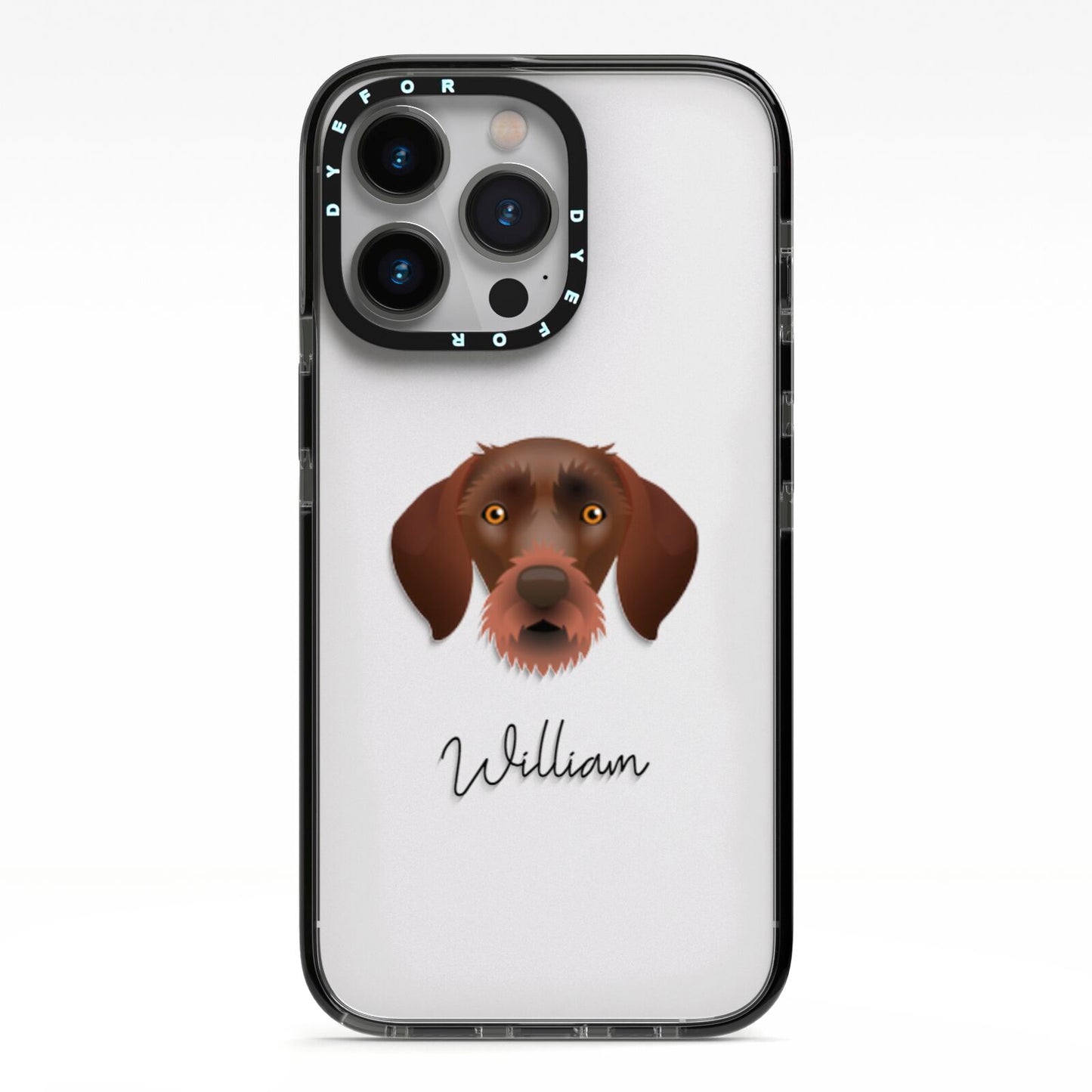 German Wirehaired Pointer Personalised iPhone 13 Pro Black Impact Case on Silver phone
