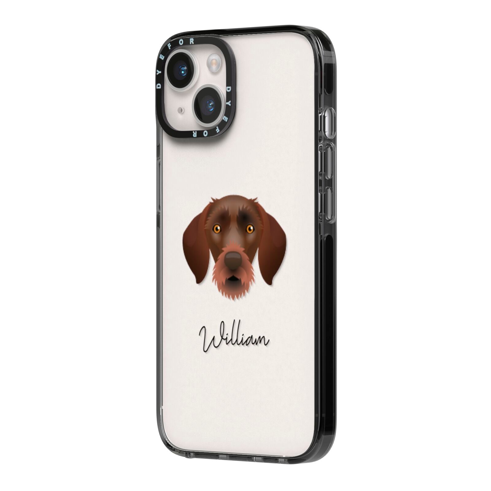 German Wirehaired Pointer Personalised iPhone 14 Black Impact Case Side Angle on Silver phone
