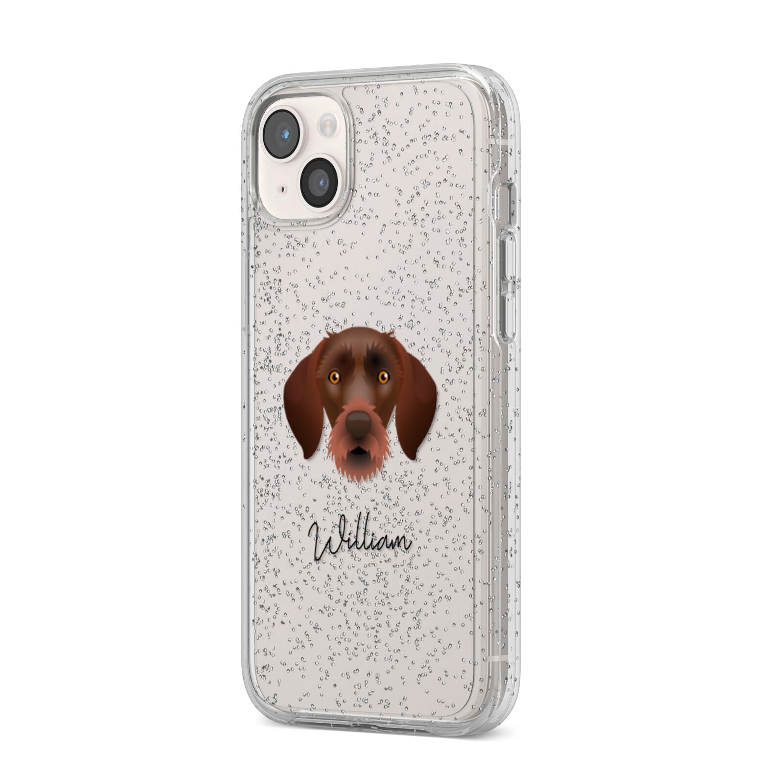 German Wirehaired Pointer Personalised iPhone 14 Plus Glitter Tough Case Starlight Angled Image