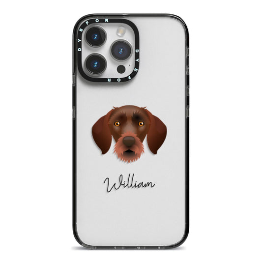 German Wirehaired Pointer Personalised iPhone 14 Pro Max Black Impact Case on Silver phone