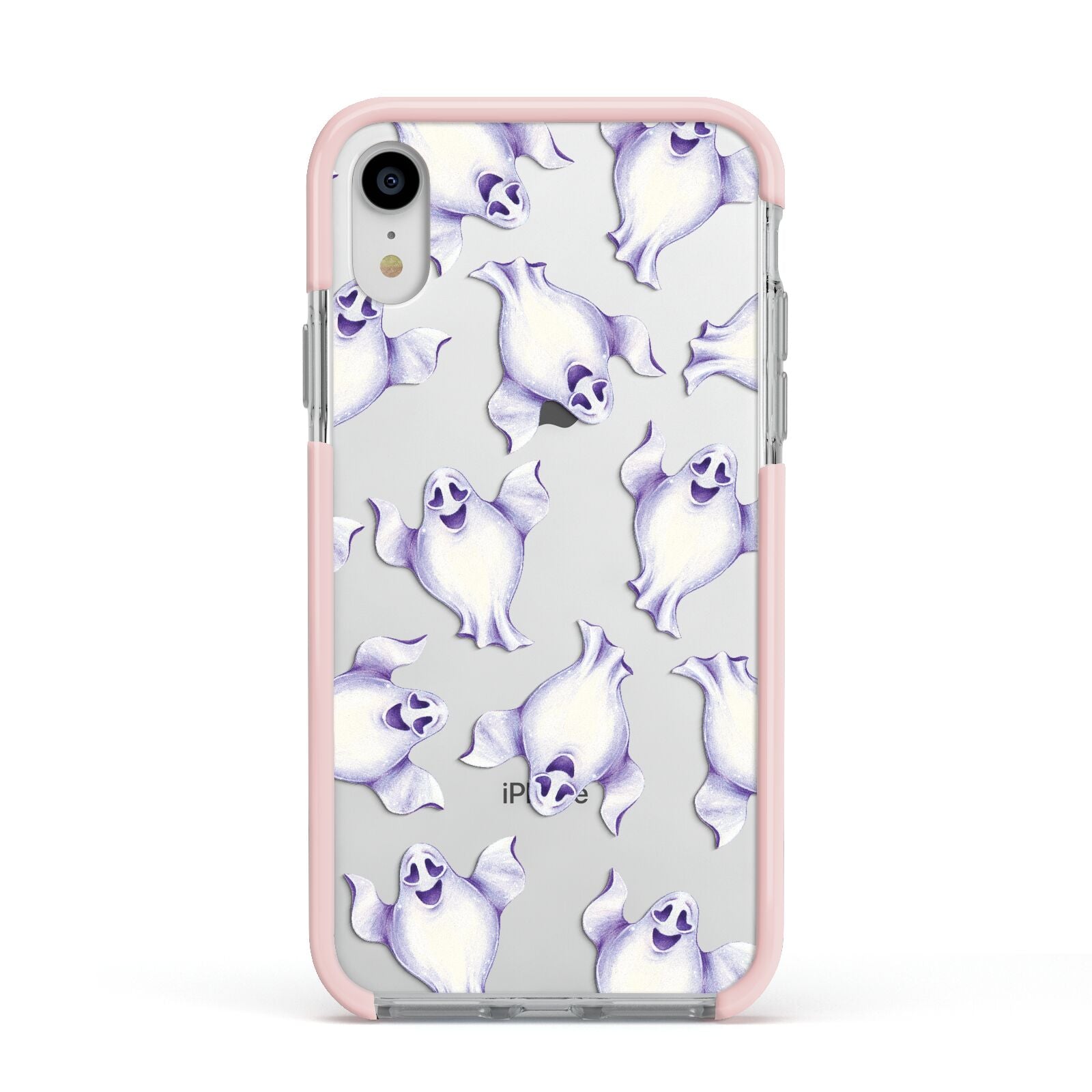 Ghost Halloween Apple iPhone XR Impact Case Pink Edge on Silver Phone