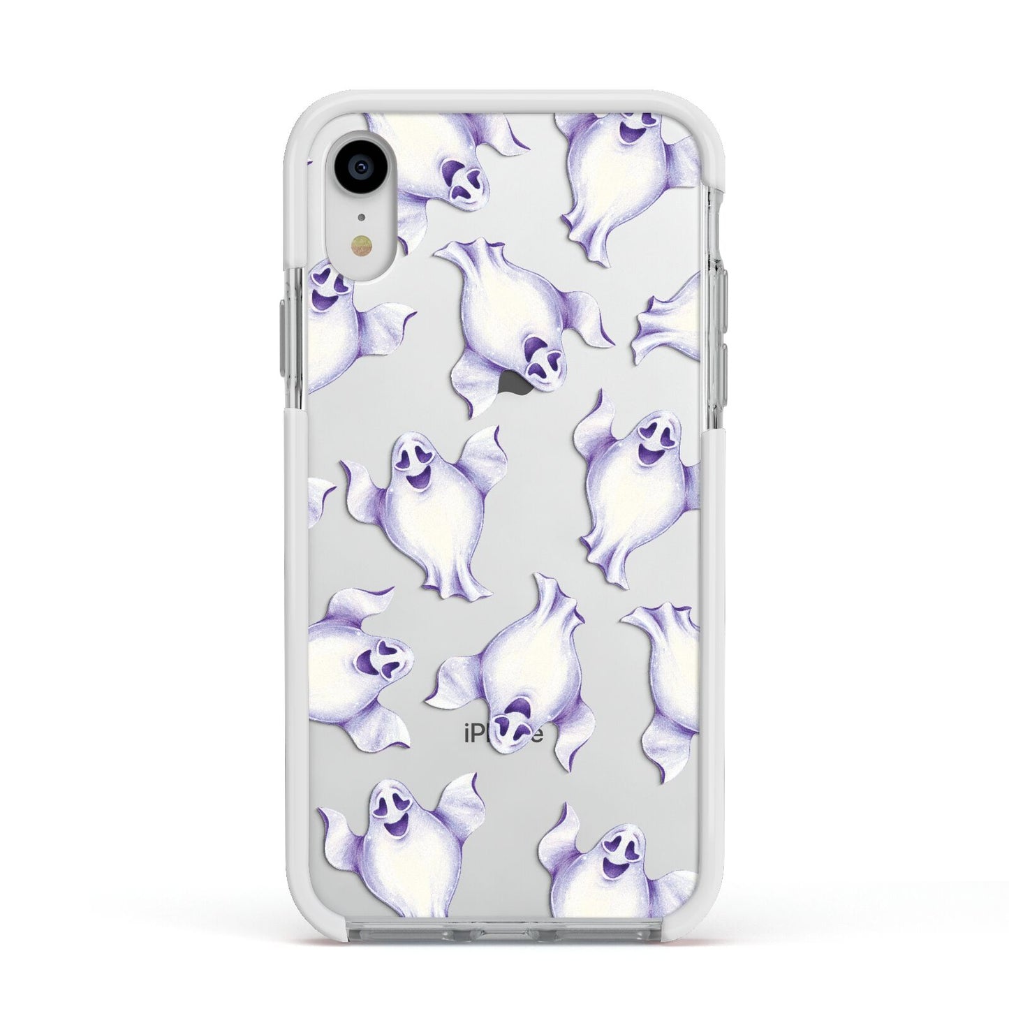 Ghost Halloween Apple iPhone XR Impact Case White Edge on Silver Phone
