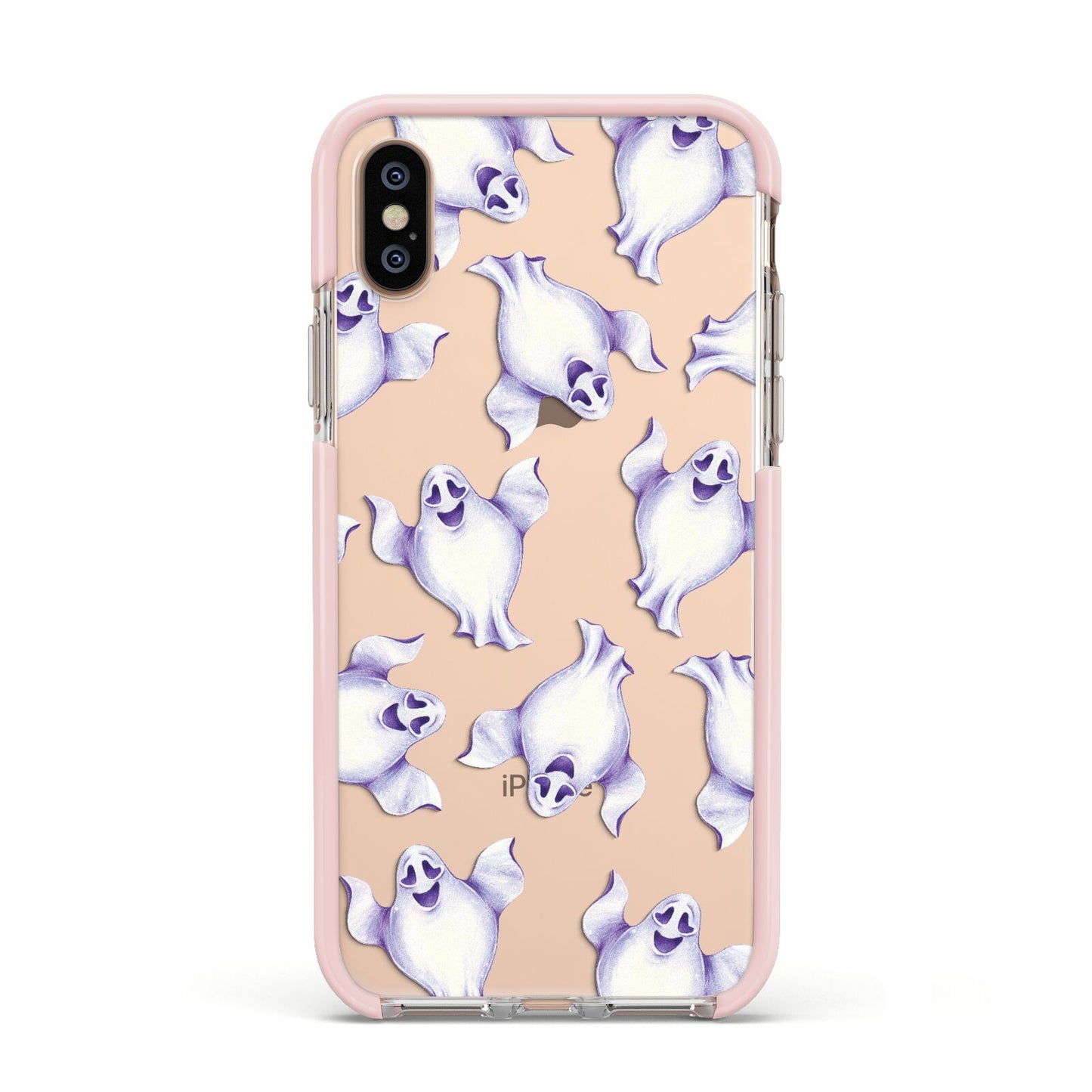 Ghost Halloween Apple iPhone Xs Impact Case Pink Edge on Gold Phone