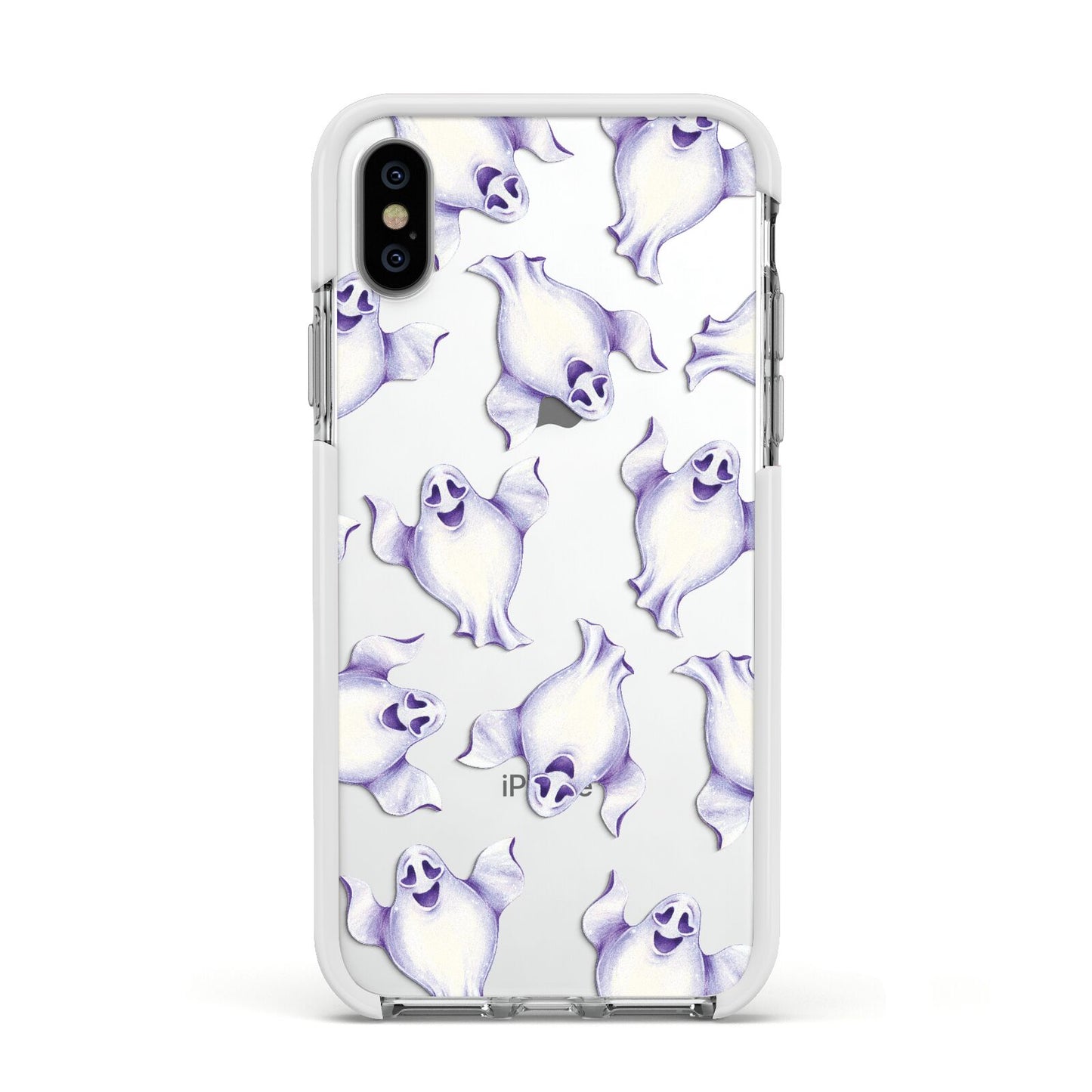 Ghost Halloween Apple iPhone Xs Impact Case White Edge on Silver Phone