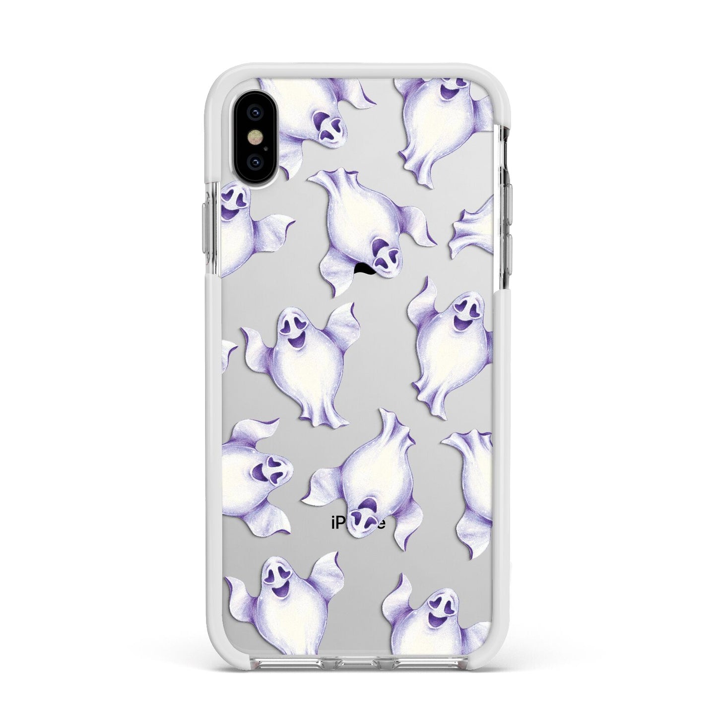 Ghost Halloween Apple iPhone Xs Max Impact Case White Edge on Silver Phone