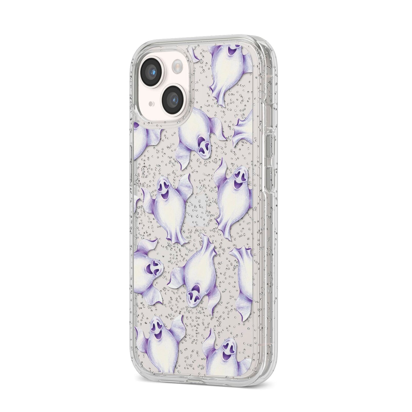 Ghost Halloween iPhone 14 Glitter Tough Case Starlight Angled Image