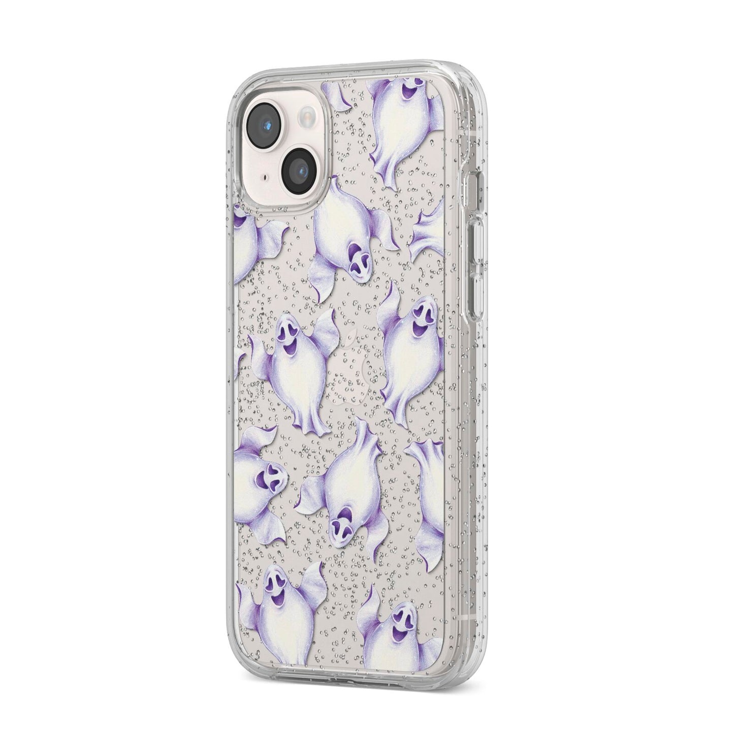 Ghost Halloween iPhone 14 Plus Glitter Tough Case Starlight Angled Image