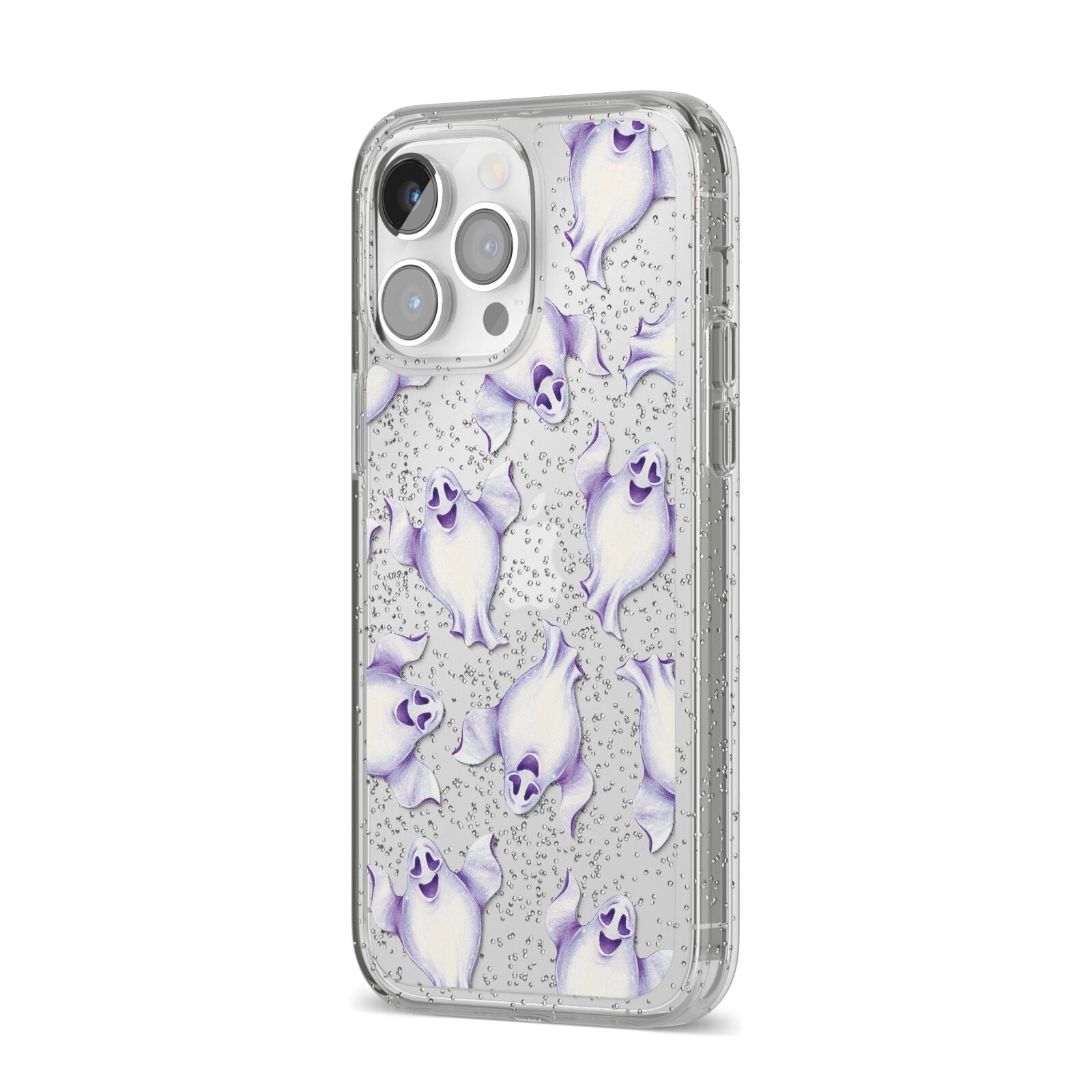 Ghost Halloween iPhone 14 Pro Max Glitter Tough Case Silver Angled Image