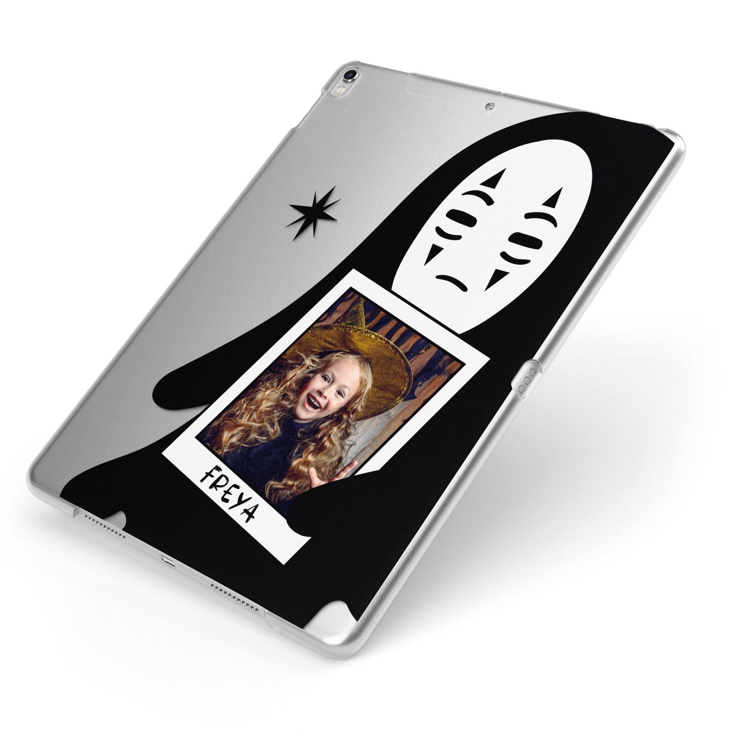 Ghostly Halloween Photo Apple iPad Case on Silver iPad Side View