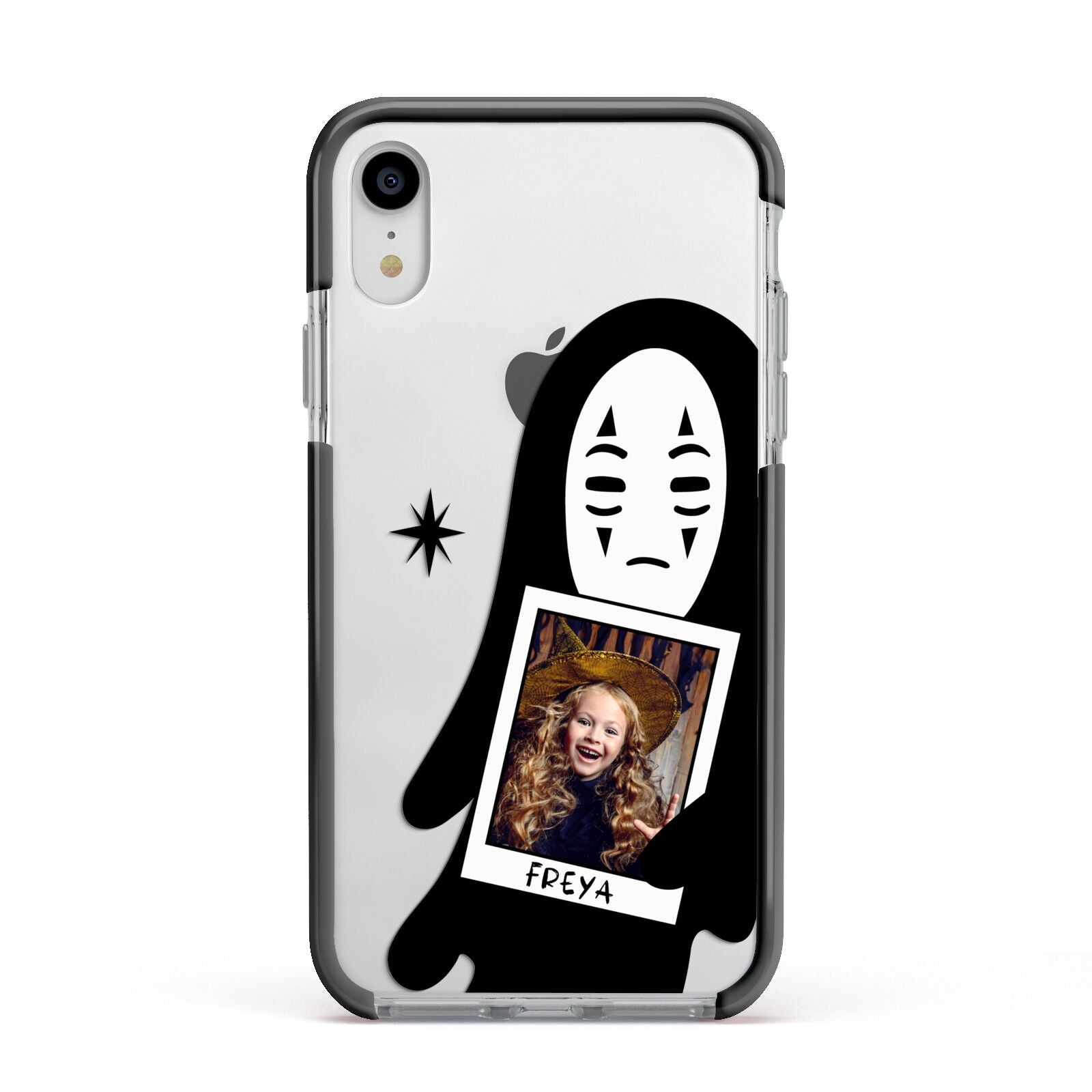 Ghostly Halloween Photo Apple iPhone XR Impact Case Black Edge on Silver Phone
