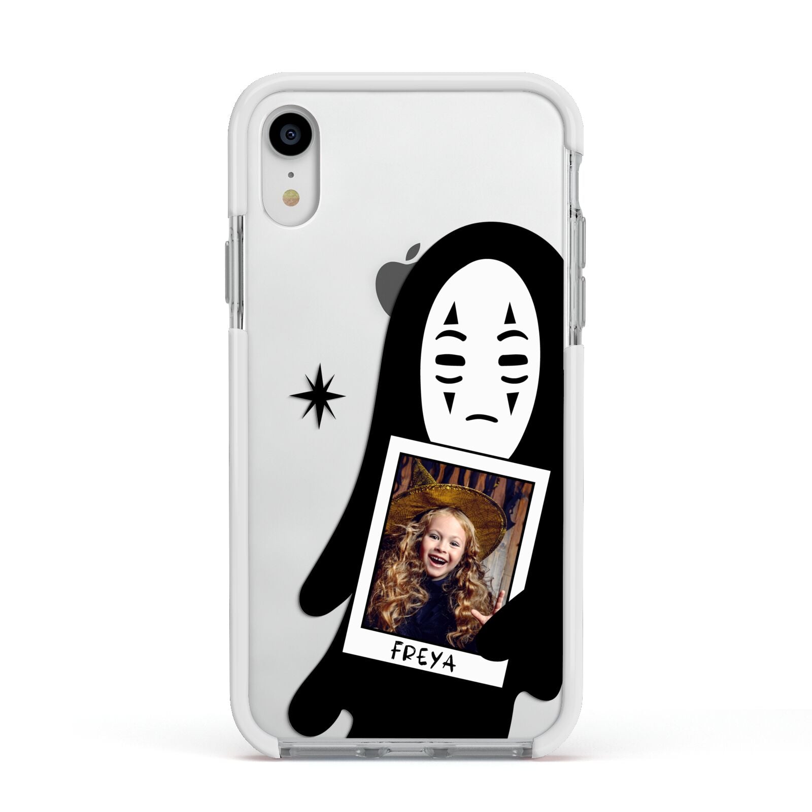 Ghostly Halloween Photo Apple iPhone XR Impact Case White Edge on Silver Phone