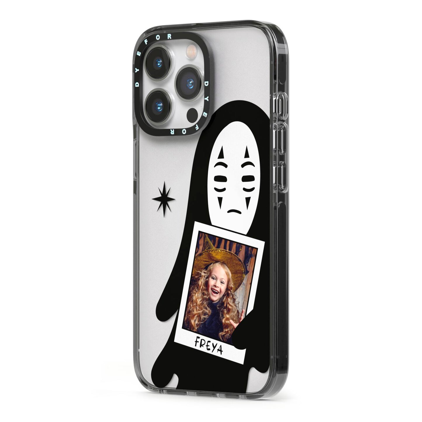 Ghostly Halloween Photo iPhone 13 Pro Black Impact Case Side Angle on Silver phone