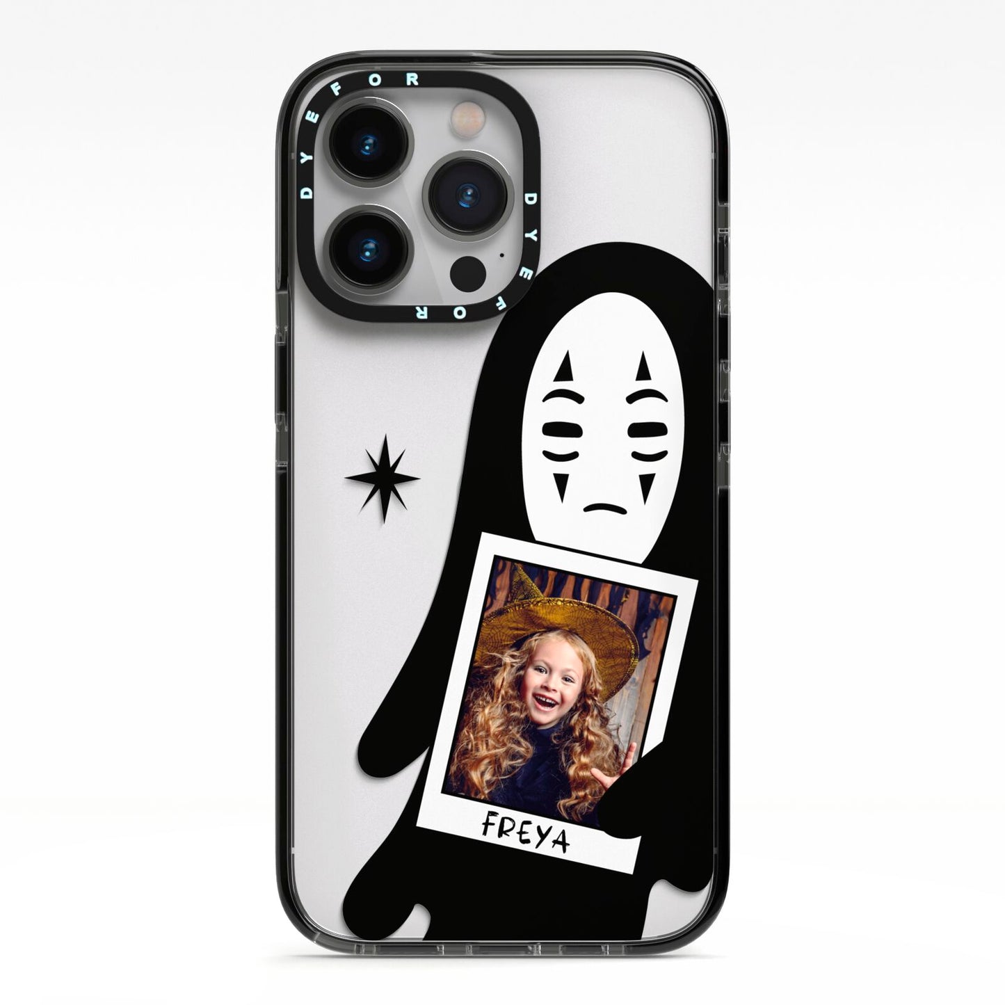 Ghostly Halloween Photo iPhone 13 Pro Black Impact Case on Silver phone