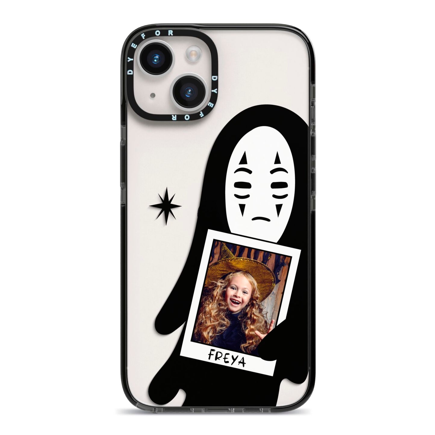 Ghostly Halloween Photo iPhone 14 Black Impact Case on Silver phone