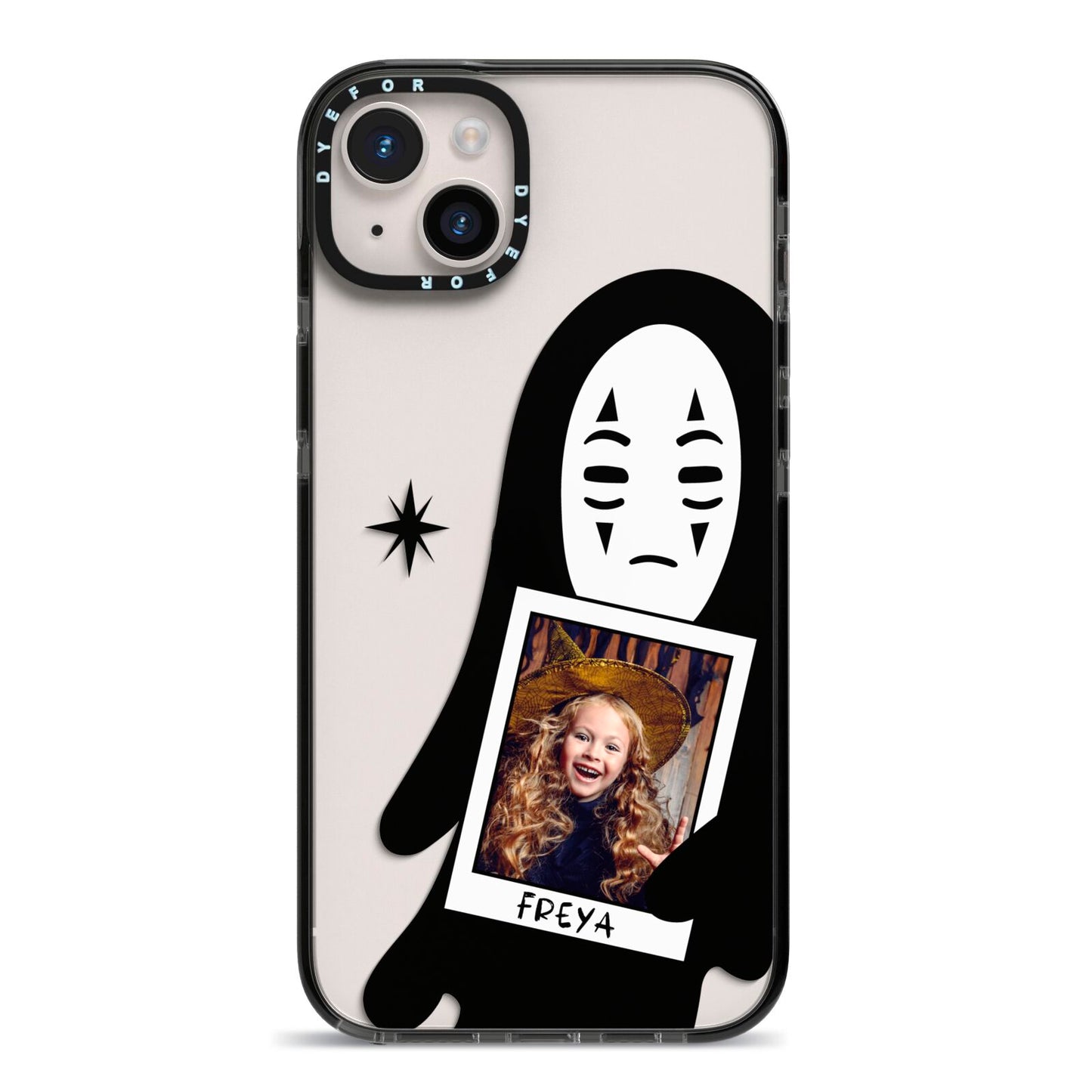 Ghostly Halloween Photo iPhone 14 Plus Black Impact Case on Silver phone
